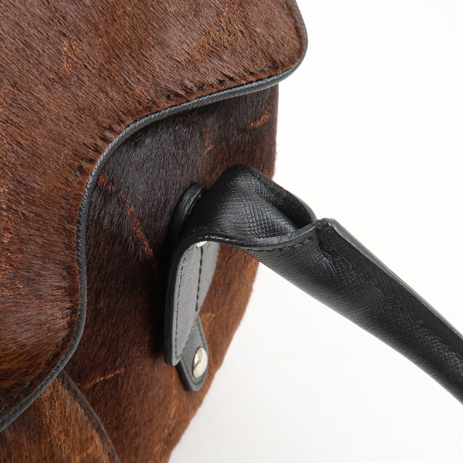 Ferragamo Gancini Logo Unborn Calf Leather Shoulder Bag Brown