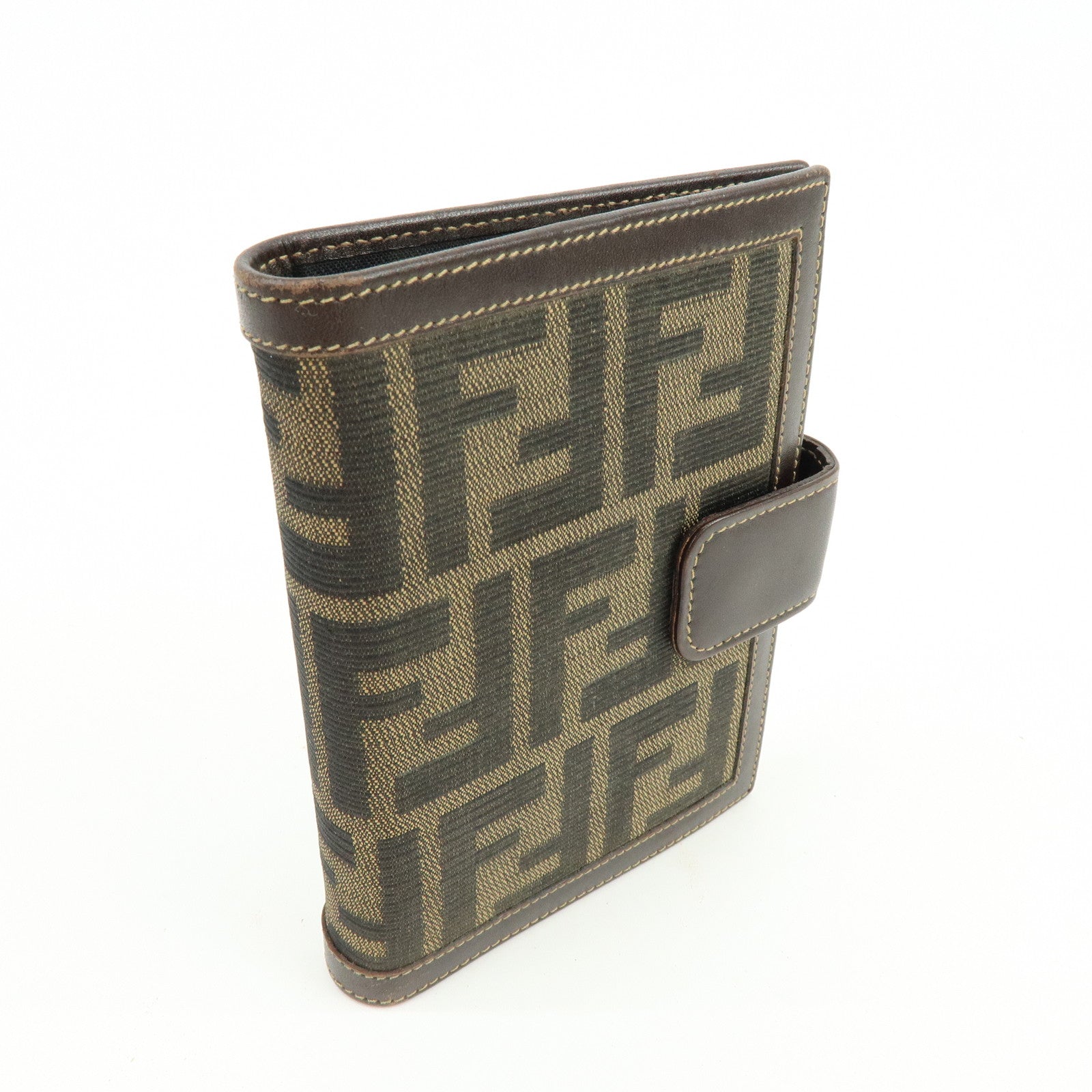 FENDI Zucca Canvas Leather Agenda Planner Cover Brown Black 30153
