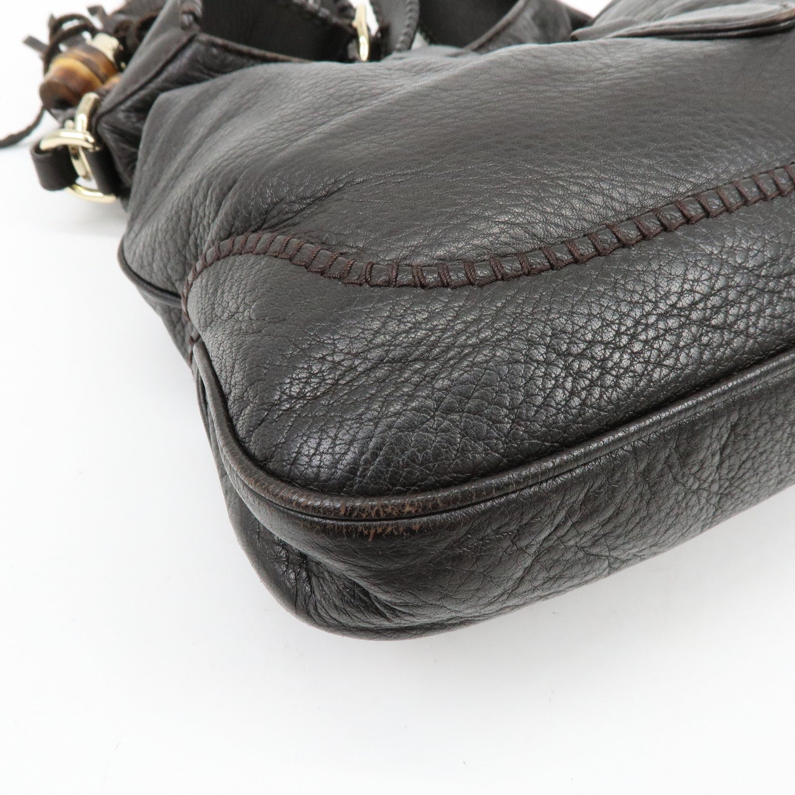 GUCCI New Jackie Leather 2Way Bag Shoulder Bag Dark Brown 219725