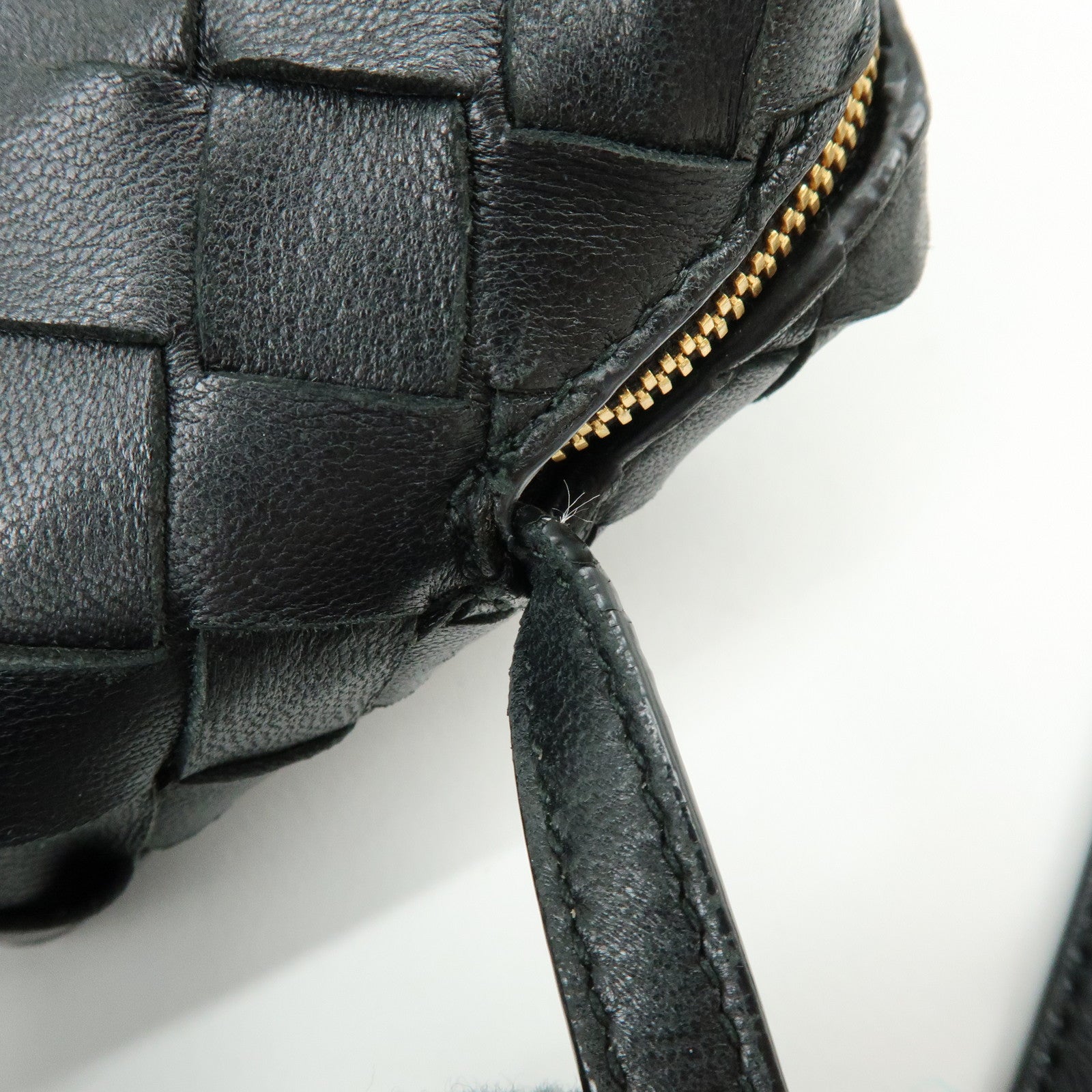 BOTTEGA VENETA Intrecciato Leather Shoulder Bag Crossbody Bag Black