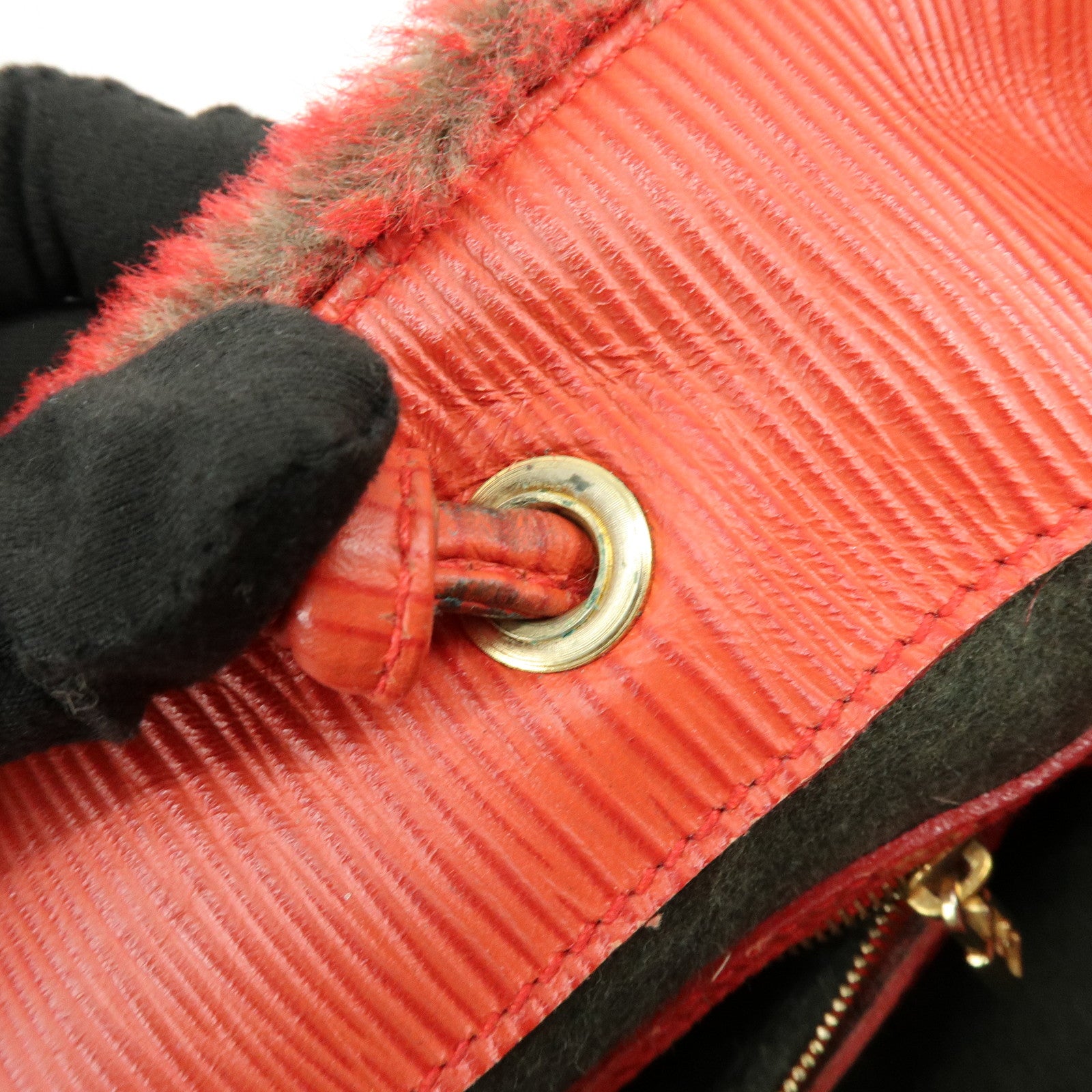 FENDI Fur Leather Tote Bag Hand Bag Shoulder Bag Red 321262900069