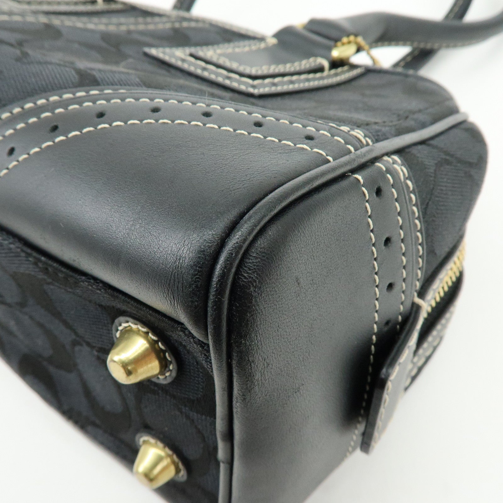 COACH Signature Canvas Leather Shoulder Bag Boston Bag Black