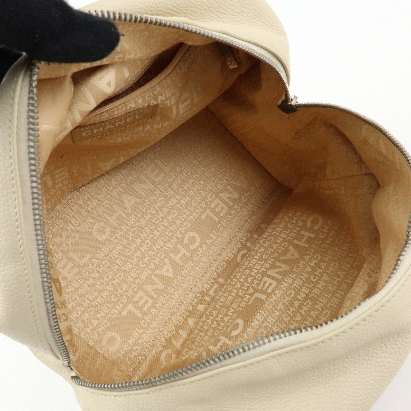 CHANEL COCO Mark Caviarskin Hand Bag Cosmetic Pouch Ivory