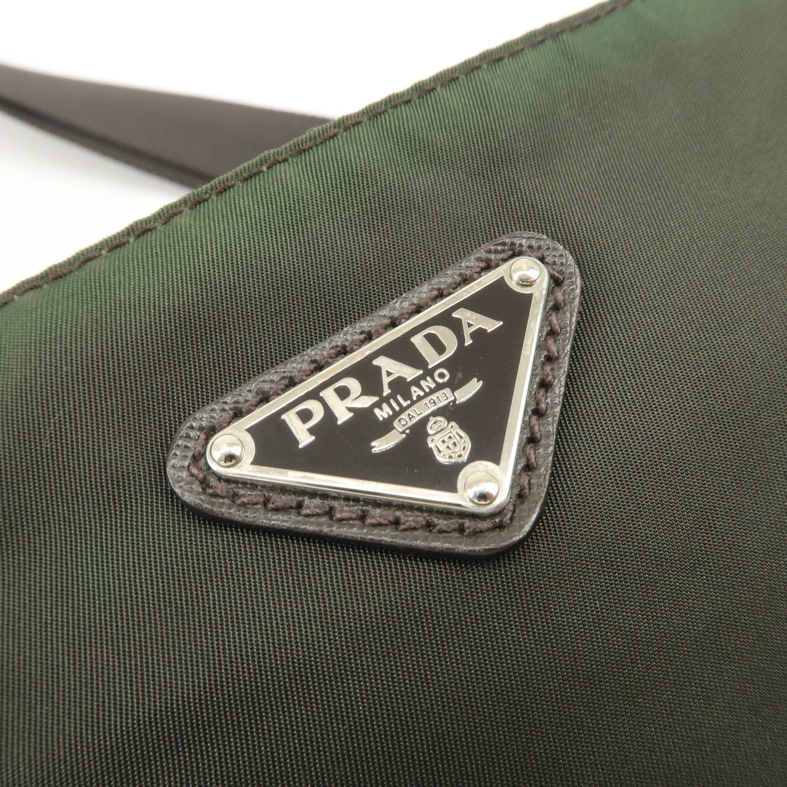 PRADA Triangle Logo Nylon Shoulder Bag Crossbody Bag Khaki VA0053