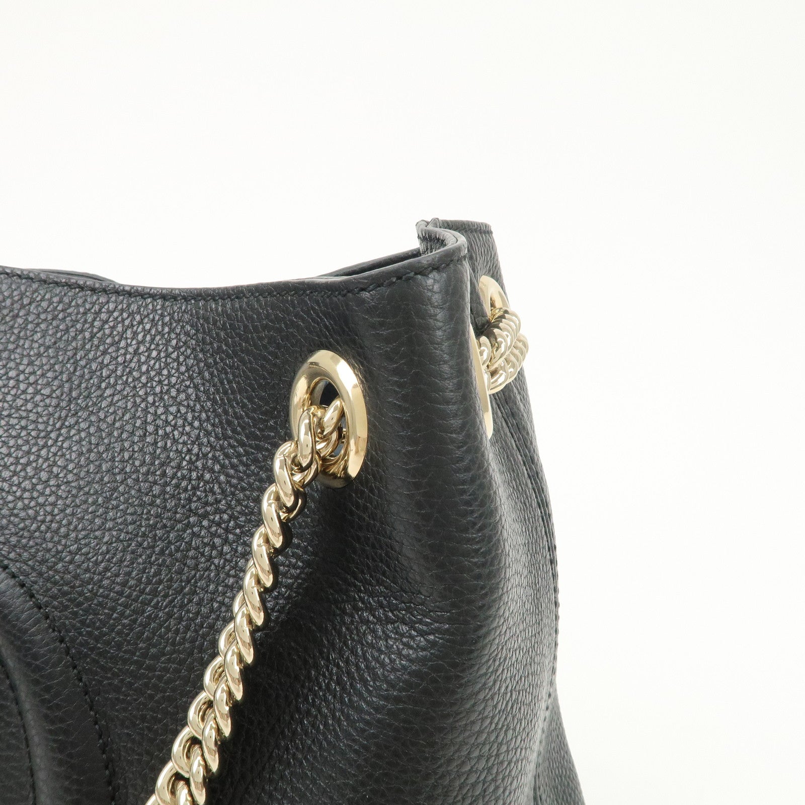 GUCCI SOHO Interlocking G Leather Chain Shoulder Bag Black 536196