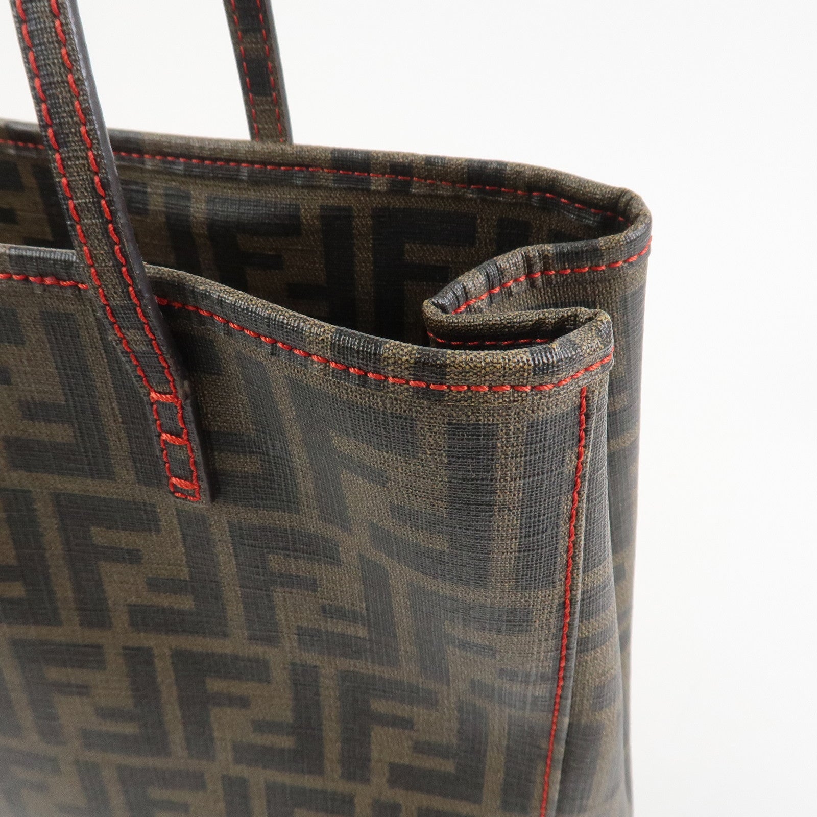 FENDI Zucca PVC Canvas Tote Bag Shoulder Bag Brown Black 8BH211