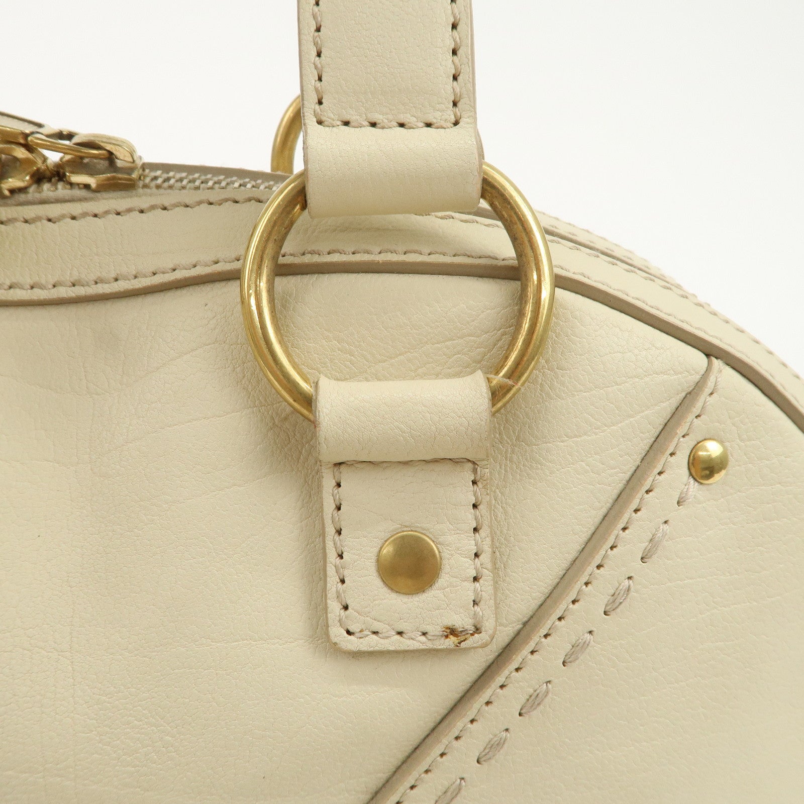 SAINT LAURENT PARIS Muse Leather Hand Bag Shoulder Bag Ivory