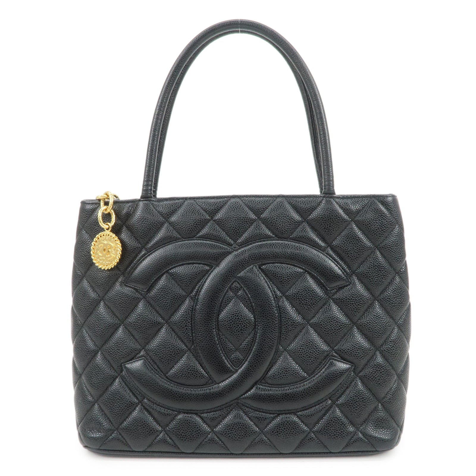 CHANEL Matelasse COCO Mark Medallion Tote Bag Hand Bag Black A01804
