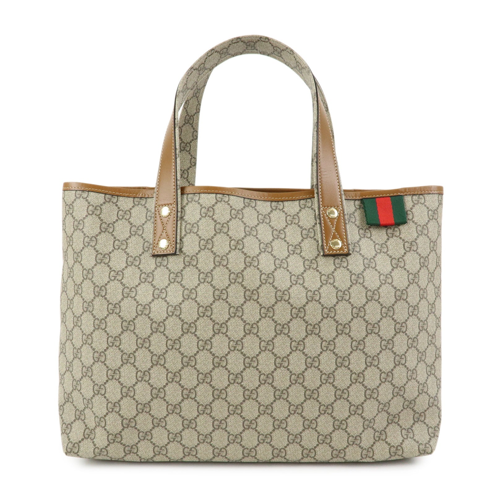 GUCCI Sherry GG Supreme Leather Tote Bag Beige Brown 211134