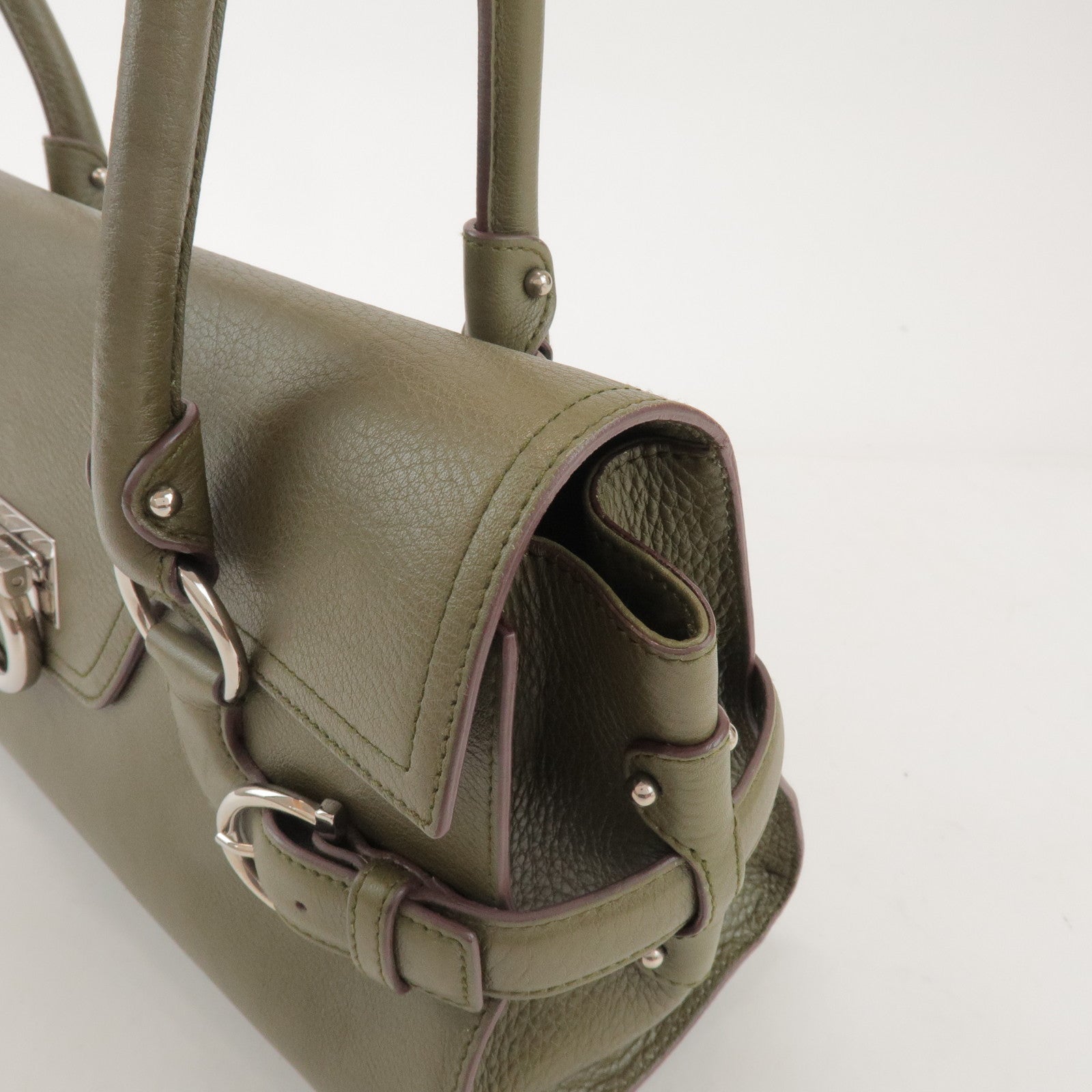 Ferragamo Gancini Leather Shoulder Bag Hand Bag Khaki
