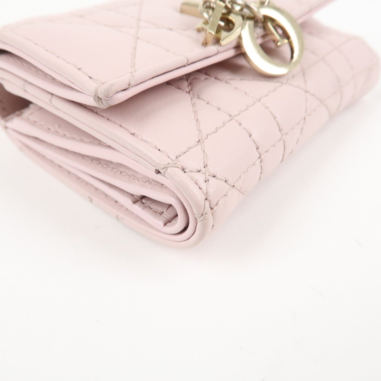 Christian Dior Cannage Leather Compact Wallet Pink Used