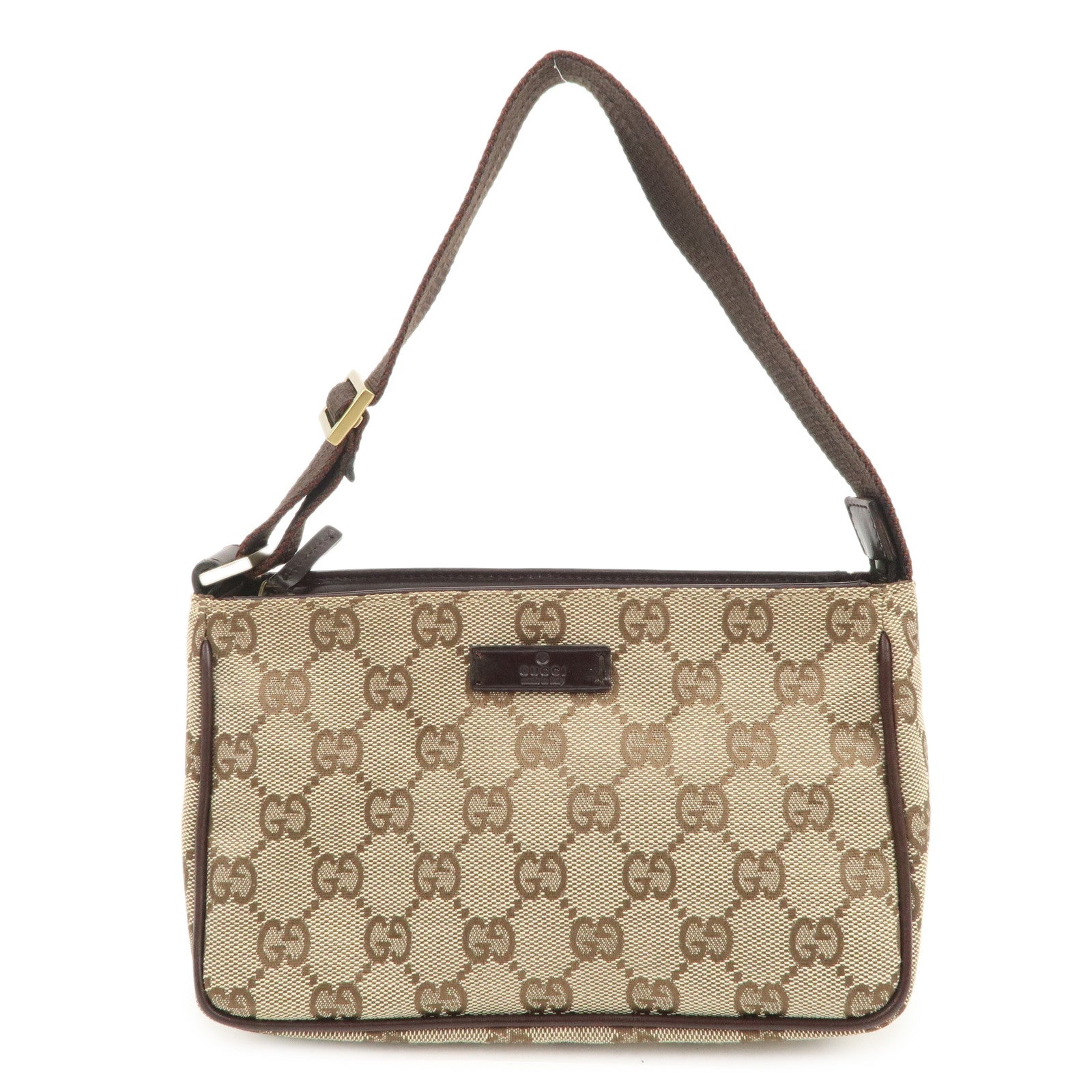 GUCCI GG Canvas Leather Mini Handbag Pouch Beige Brown 106644