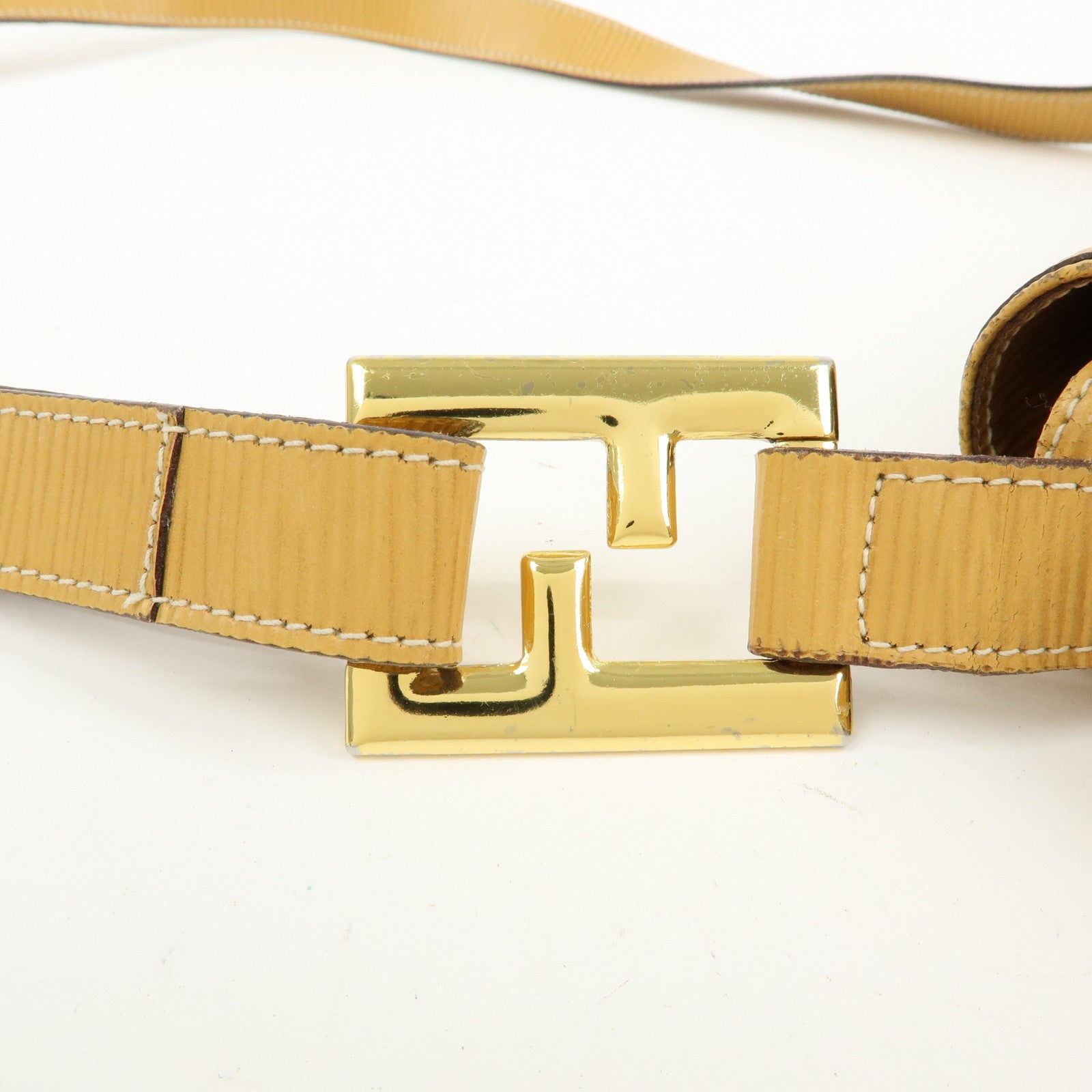 FENDI Logo Leather Shoulder Bag Crossbody Bag Yellow