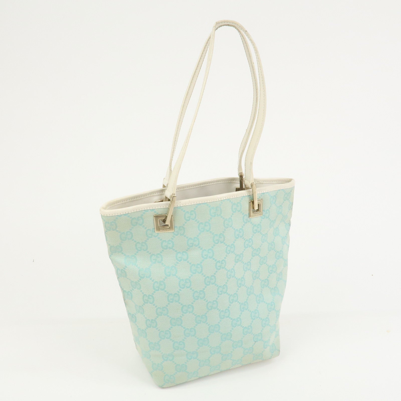 GUCCI GG Canvas Leather Shoulder Bag Hand Bag Light Blue 002.1099