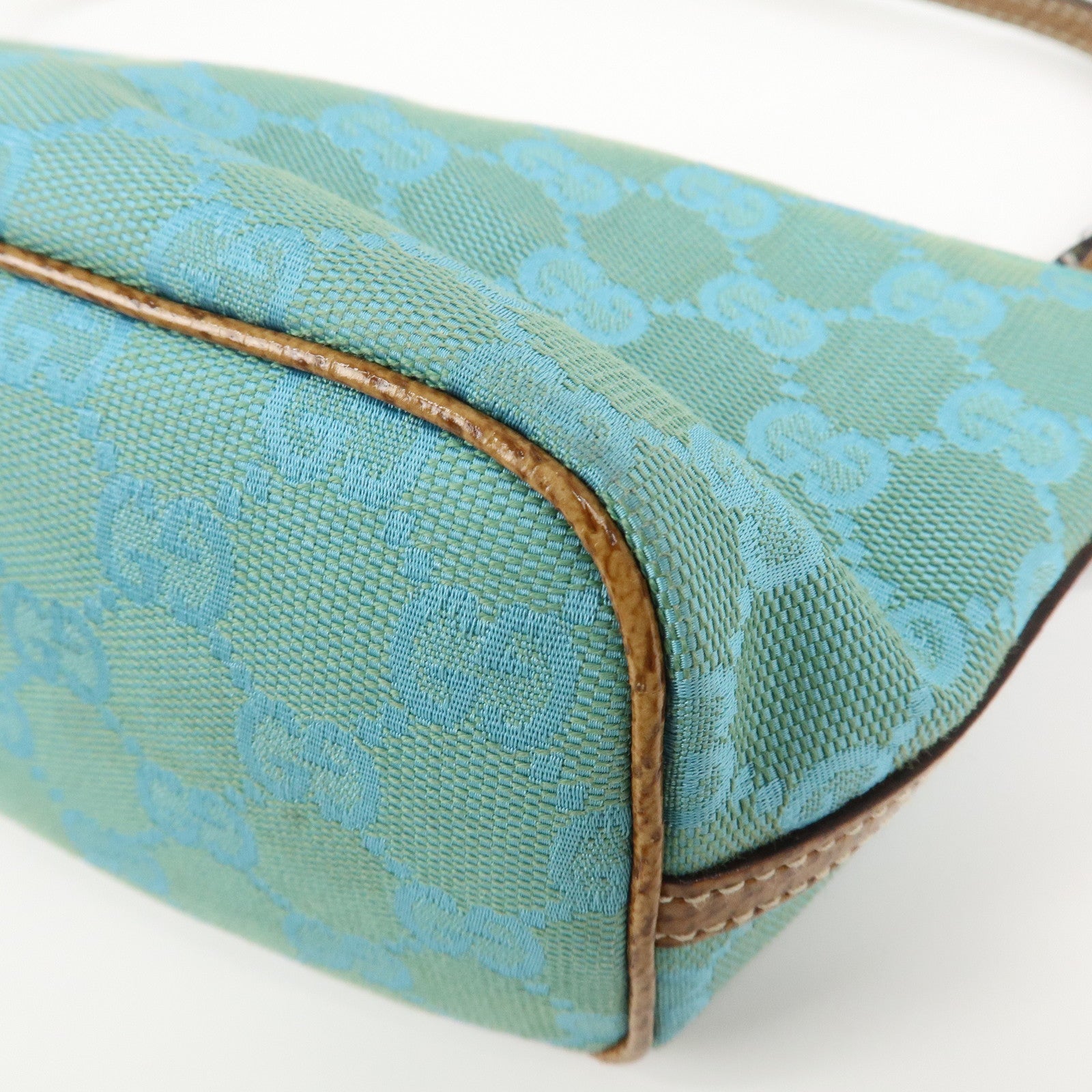 GUCCI Boat Bag GG Canvas Leather Hand Bag Pouch Blue 07198