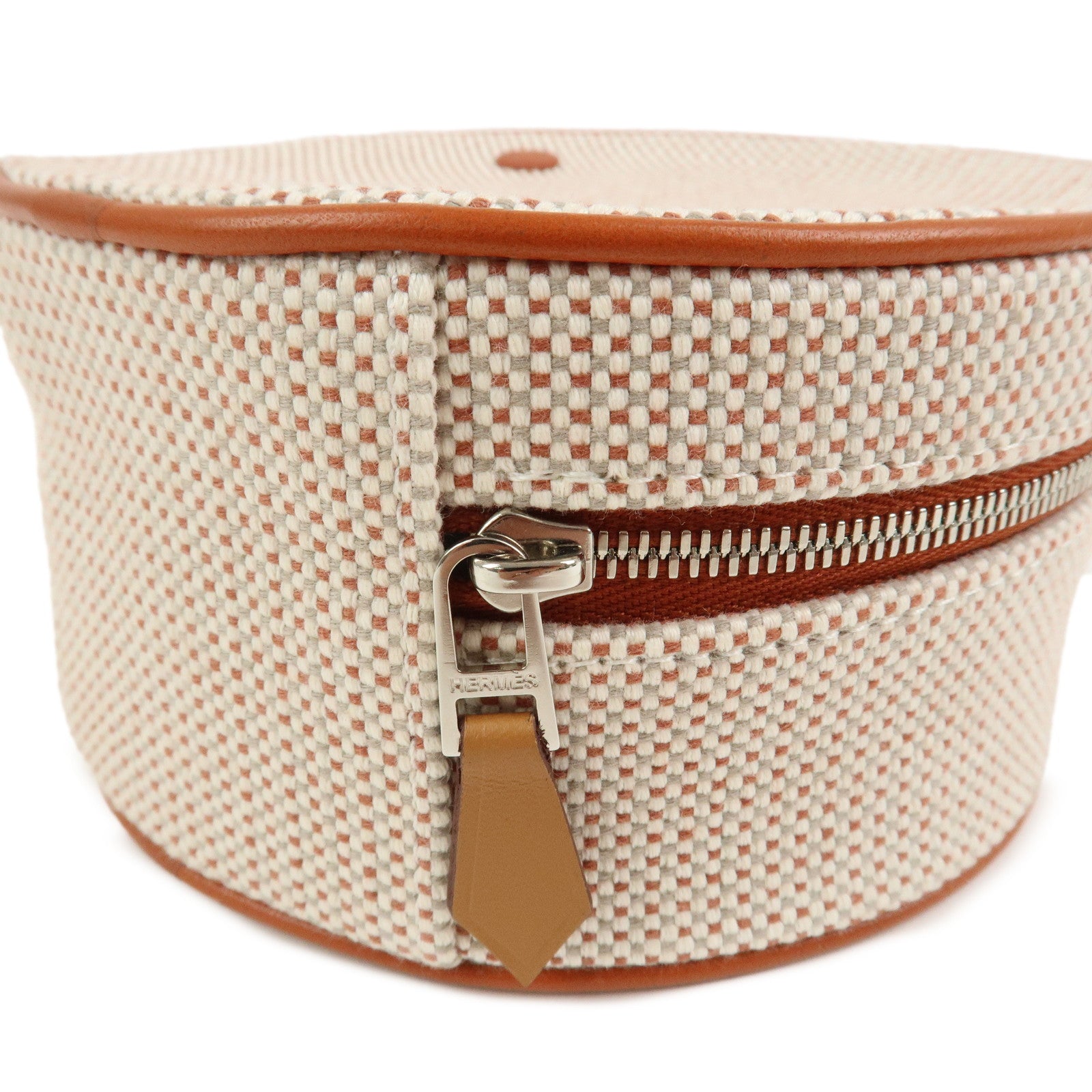 HERMES Evasion Cotton 100％ Leather Cosmetic Makeup Pouch Vermilion