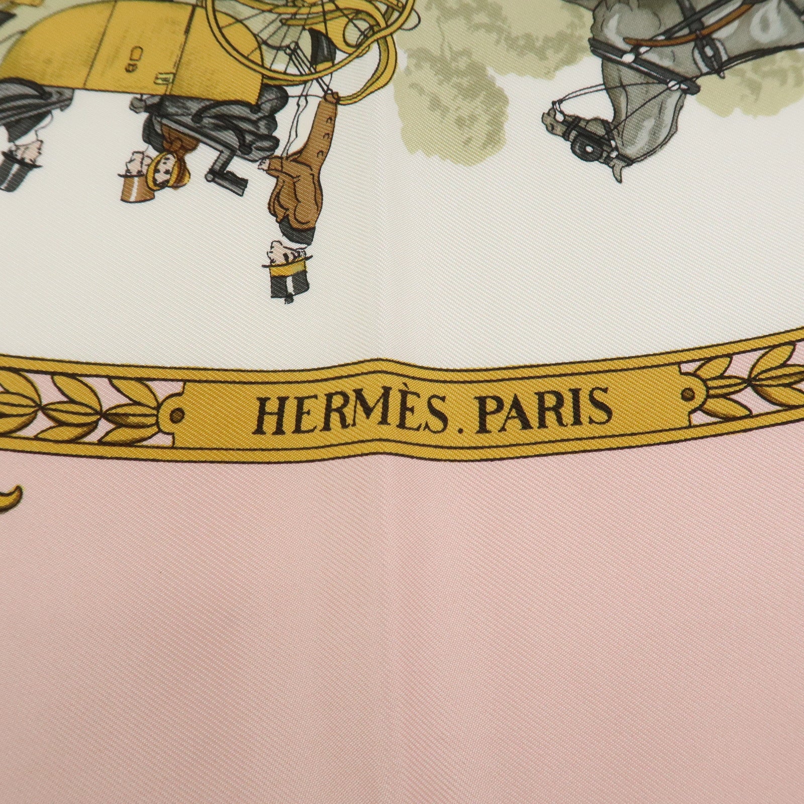 HERMES Carre 90 Silk 100% Scarf LA PROMENADE DE LONGCHAMPS White