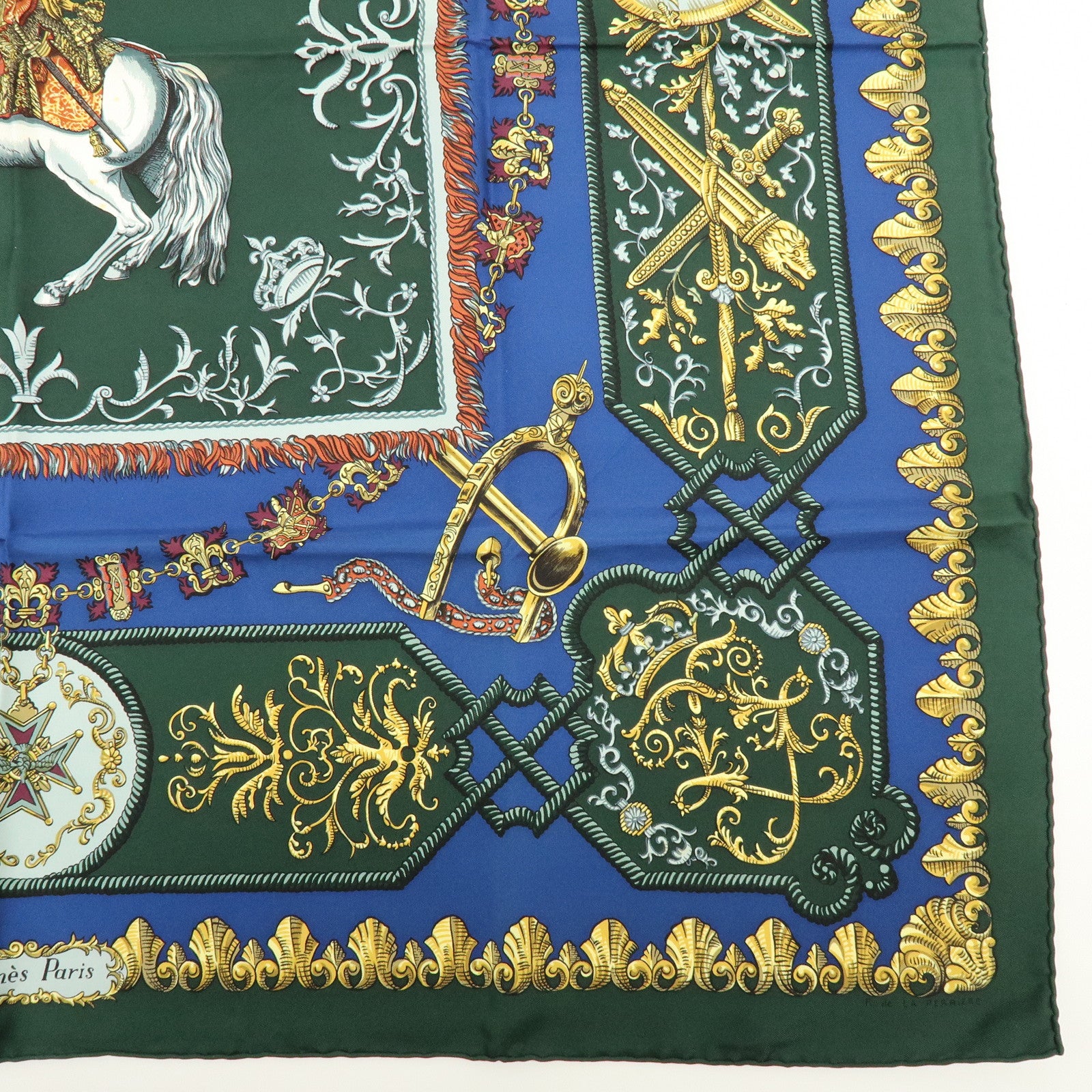 HERMES Carre 90 Silk 100% LVDOVICVS MAGNVS Scarf Green