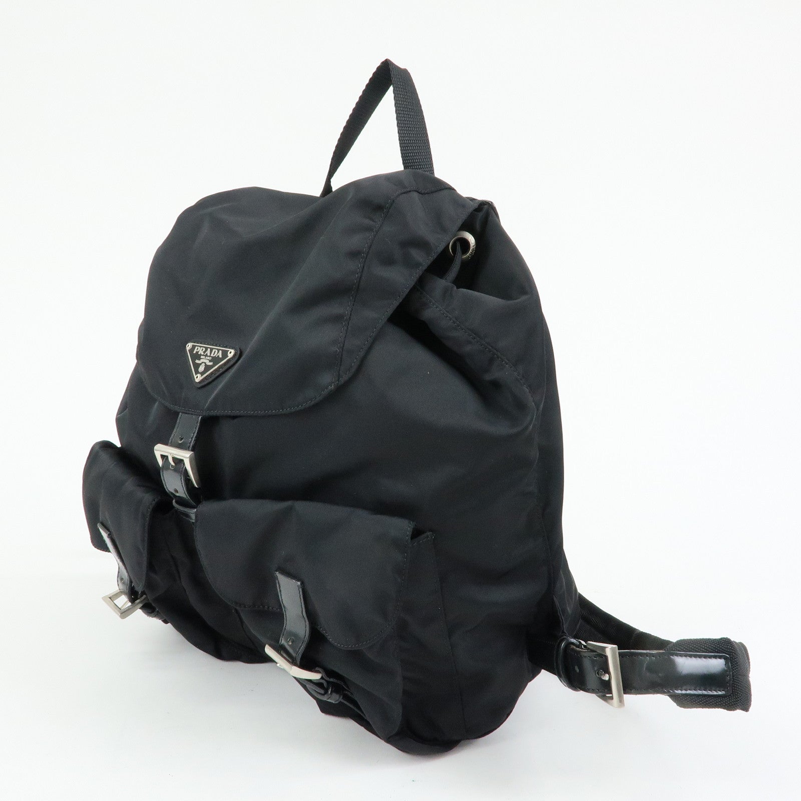 PRADA Triangle Logo Nylon Leather Backpack Rucksuck Black