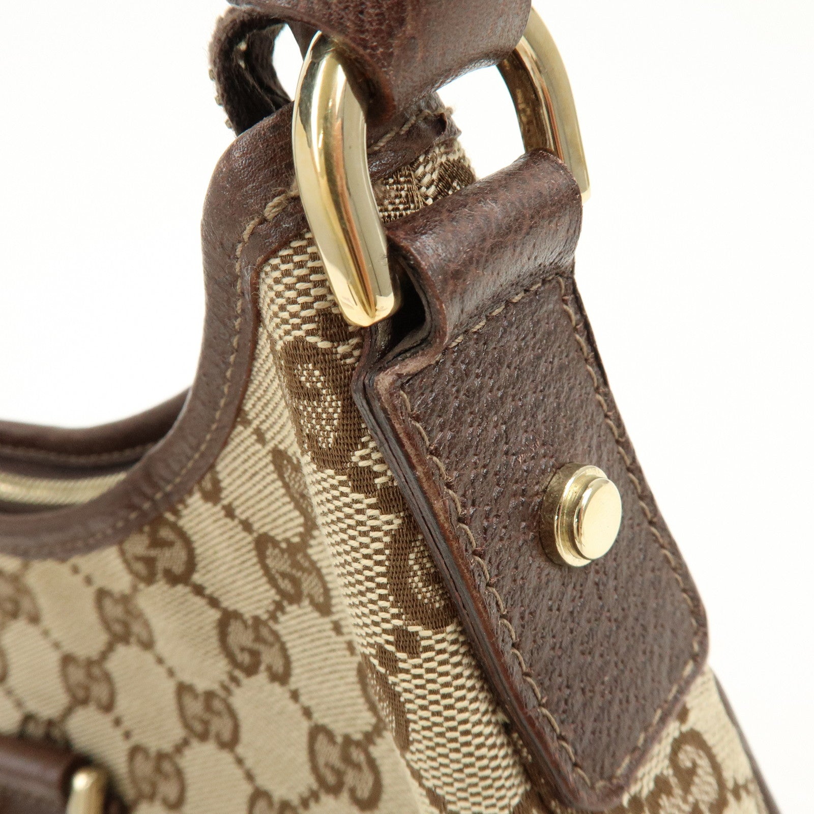 GUCCI Abbey GG Canvas Leather Shoulder Bag Beige Brown 130738