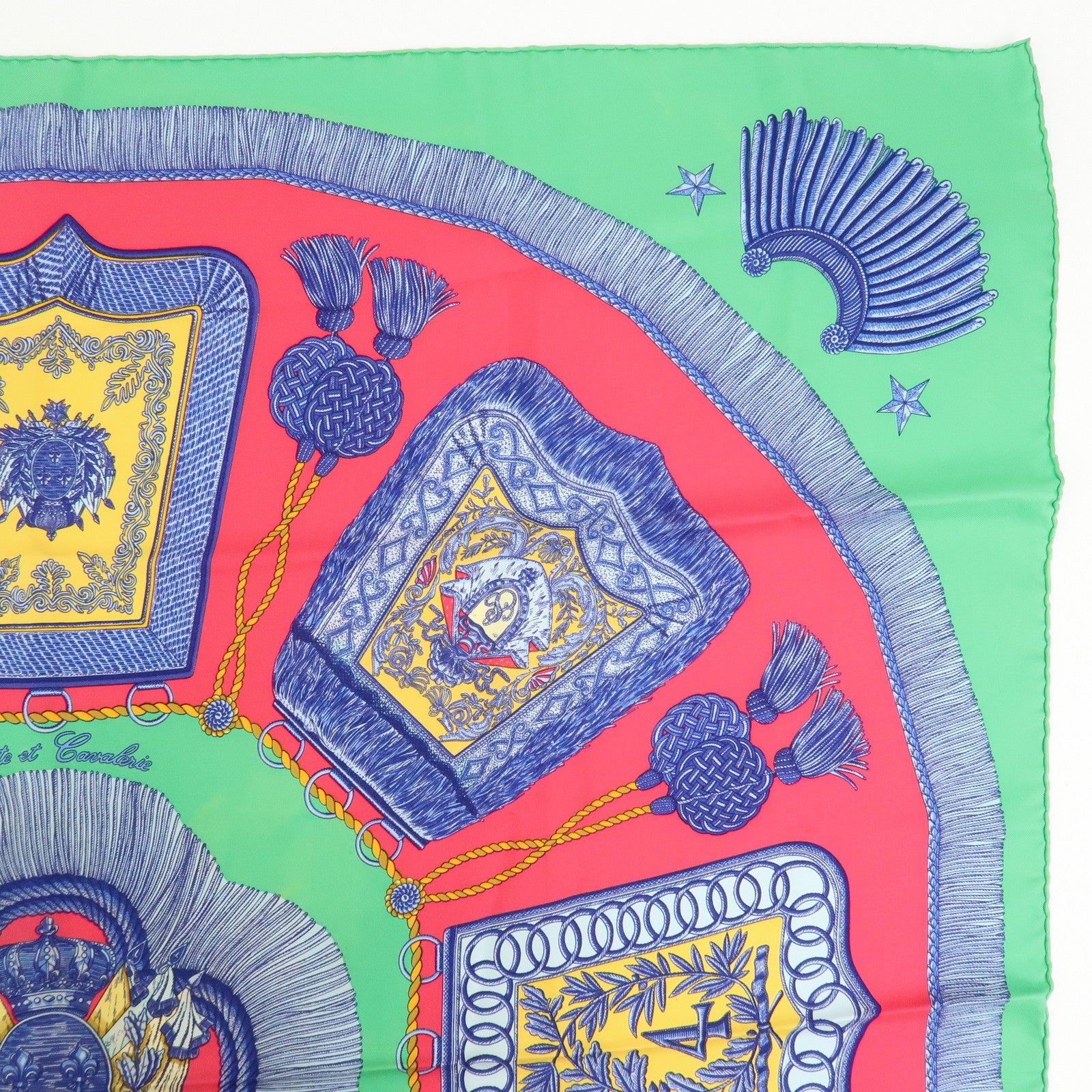HERMES Carre 90 Silk 100% Scarf Poste et Cavalerie Green Red Blue