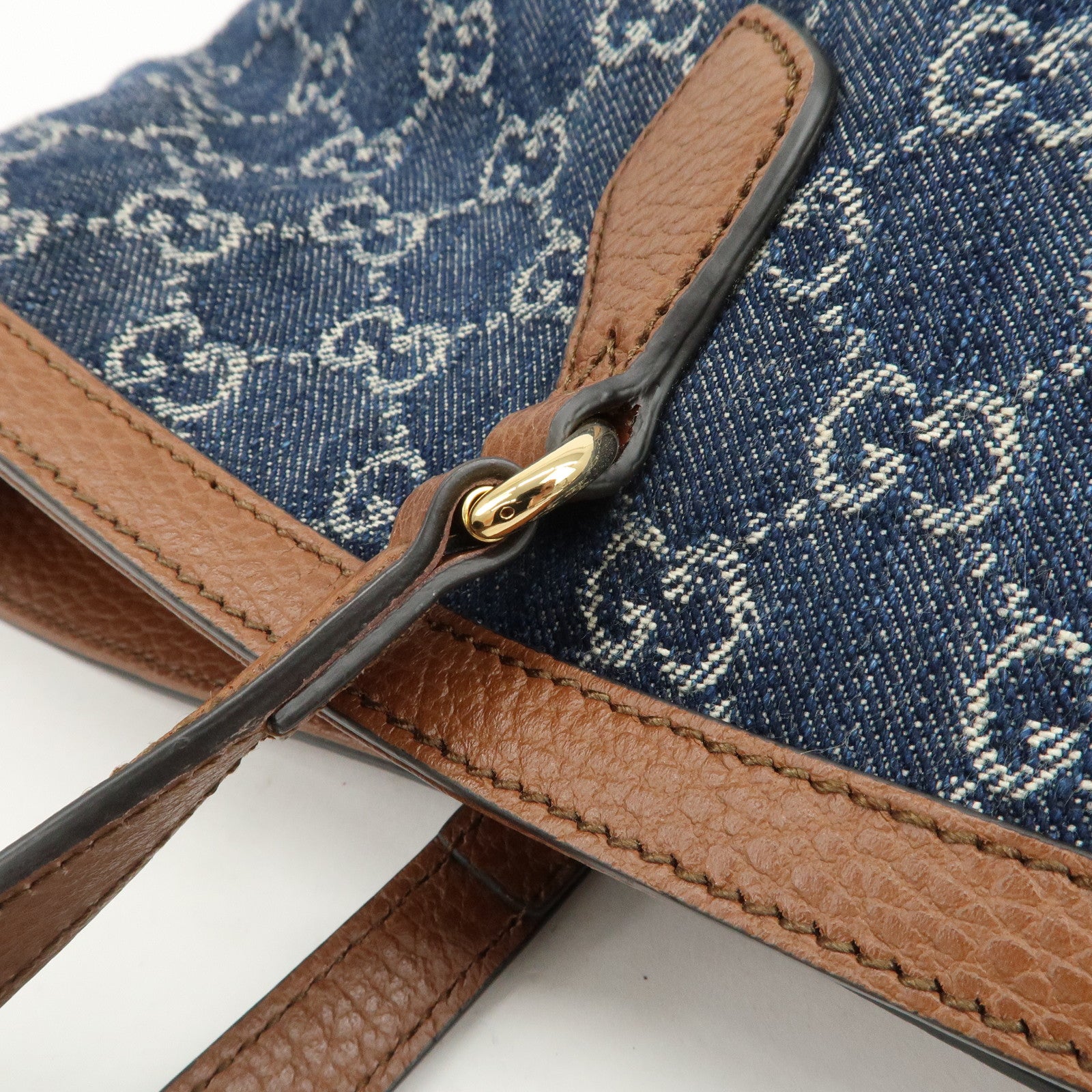 GUCCI Ophidia GG Monogram Denim Leather Medium Tote Bag Blue 631685