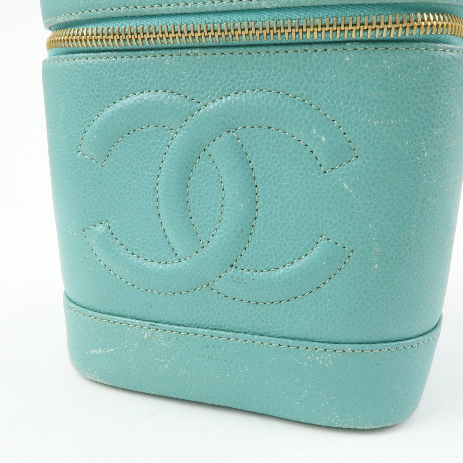 CHANEL COCO Mark Caviarskin Vanity Bag Hand Bag Light Blue A01998