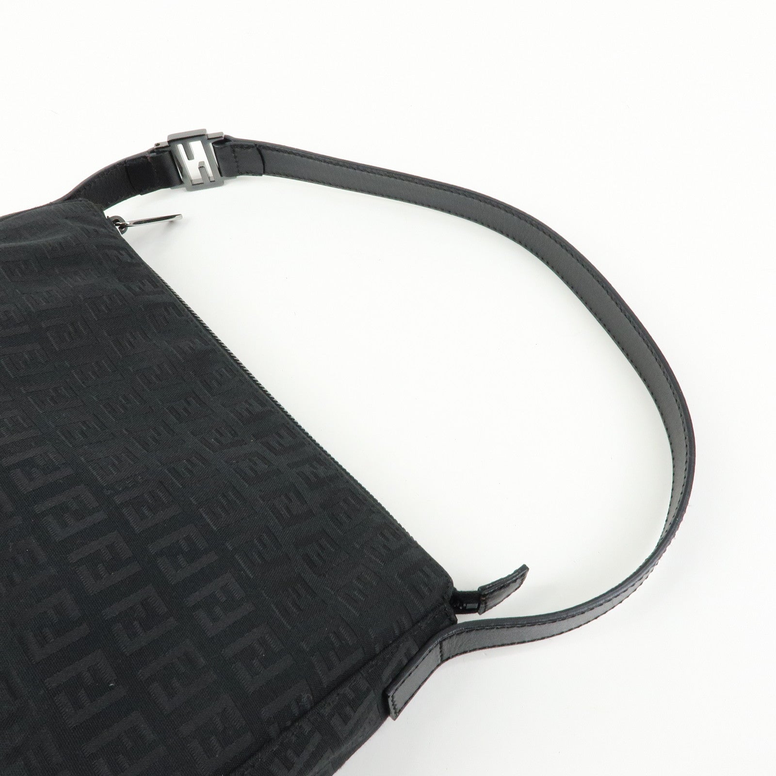 FENDI Zucchino Canvas Leather Shoulder Bag Hand Bag Black 8BR444