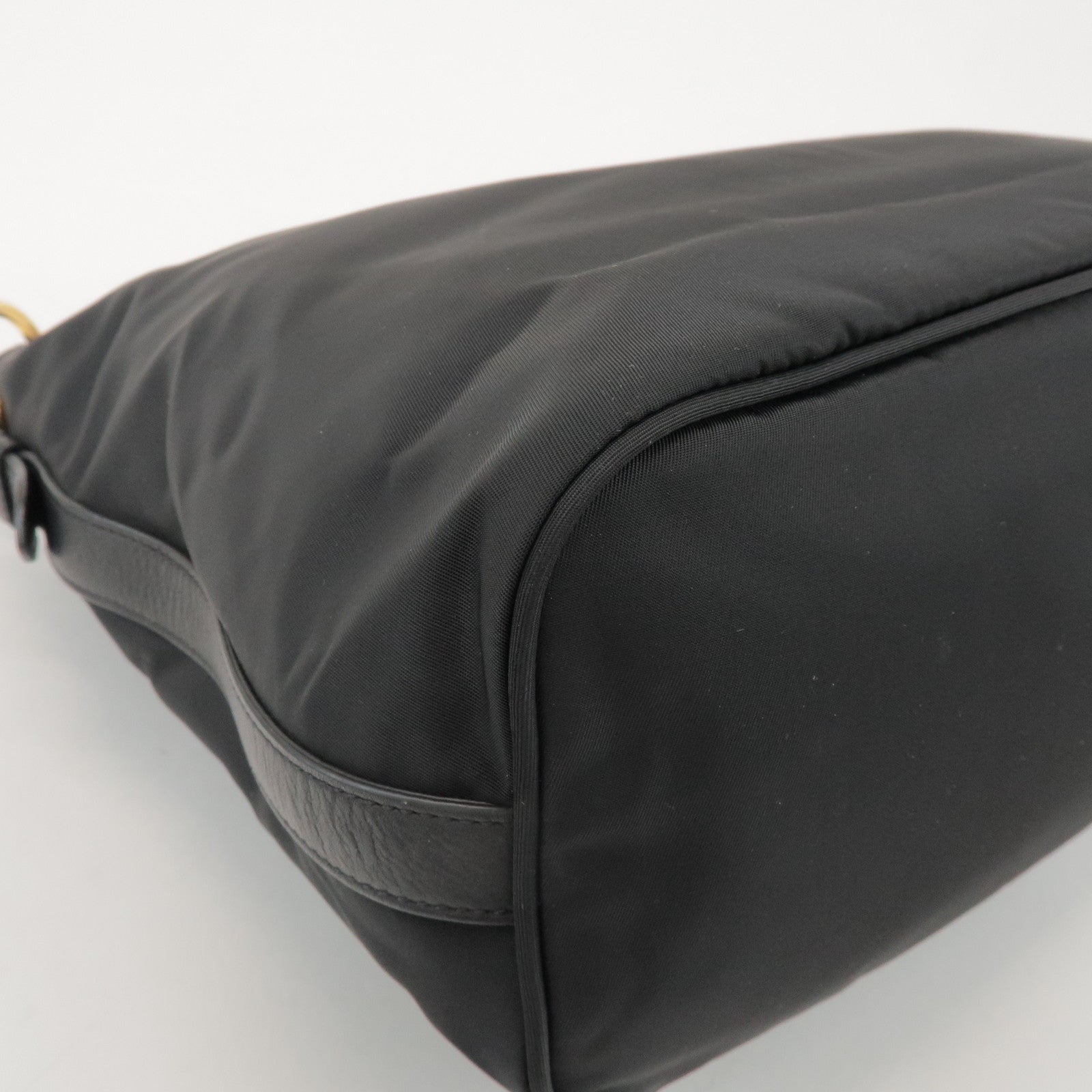 PRADA Triangle Logo Nylon Leather Shoulder Bag Black