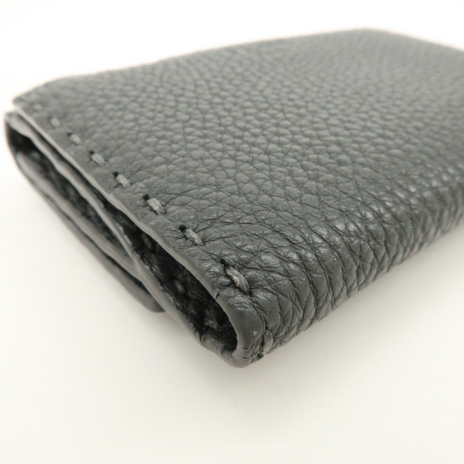 FENDI Selleria Leather Tri-fold Compact Wallet Gray 8M0359