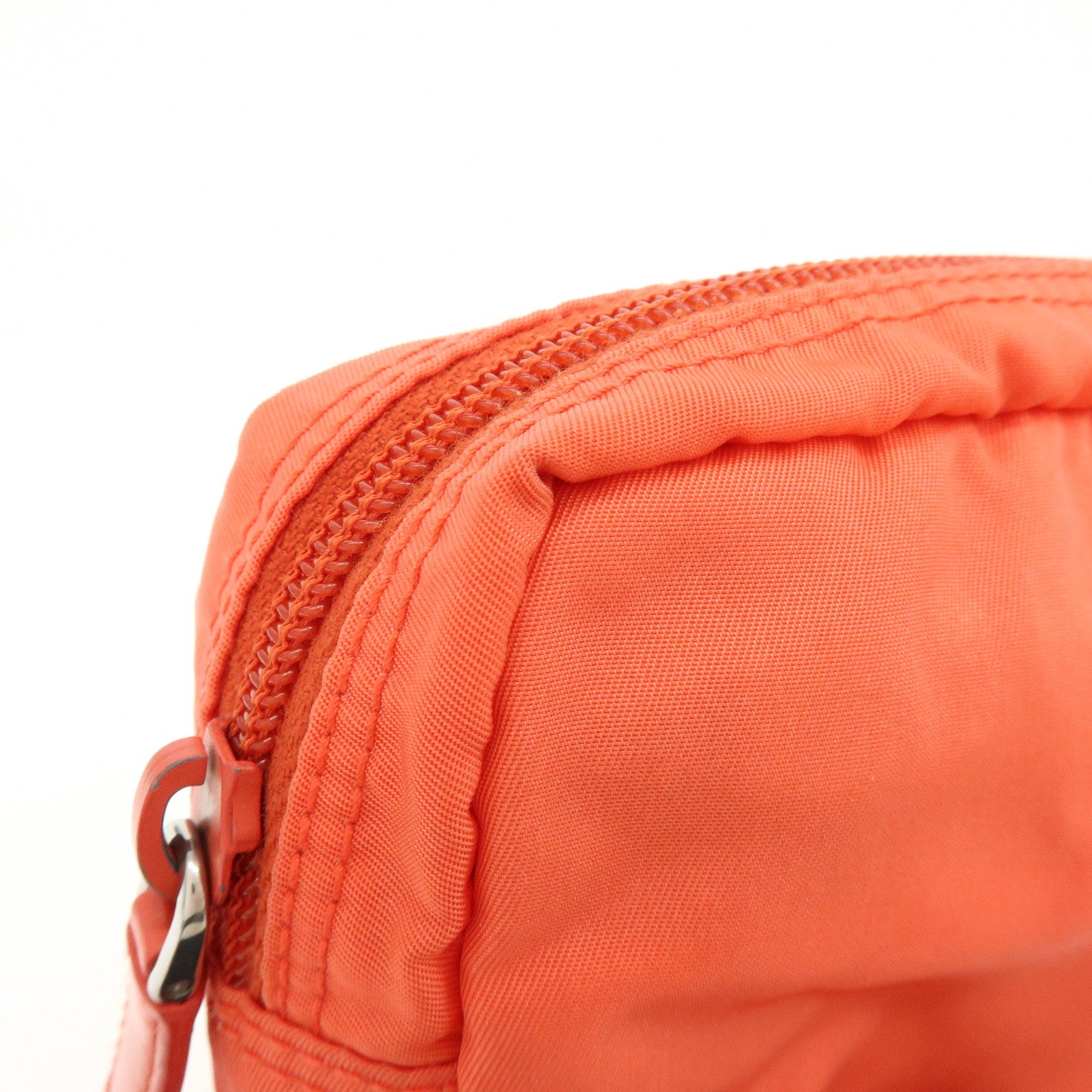 PRADA Triangel Logo Nylon Leather Pouch Cosmetic Case Coral