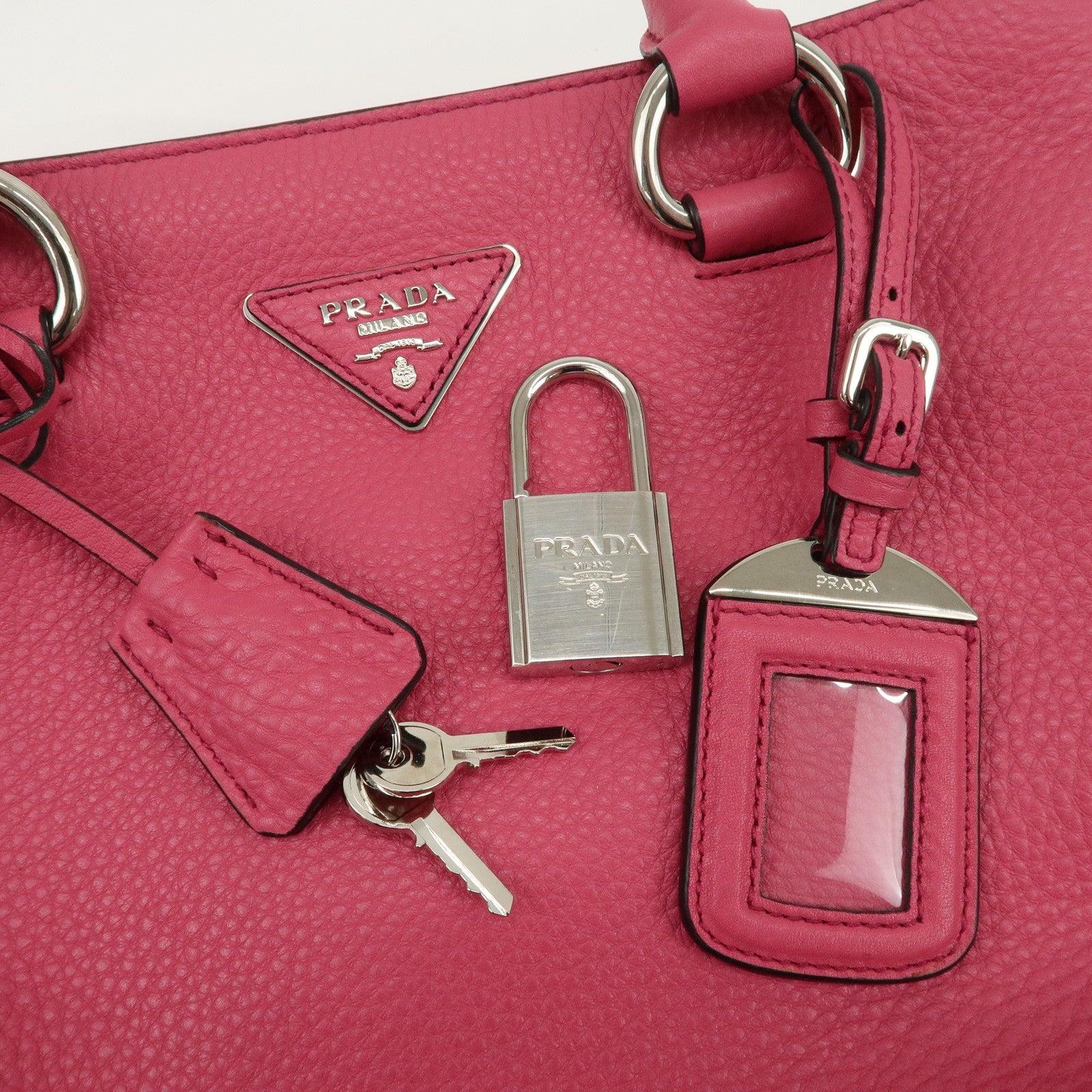 PRADA Triange Logo Leather 2Way Hand Bag Shouldr Bag Pink BN2853