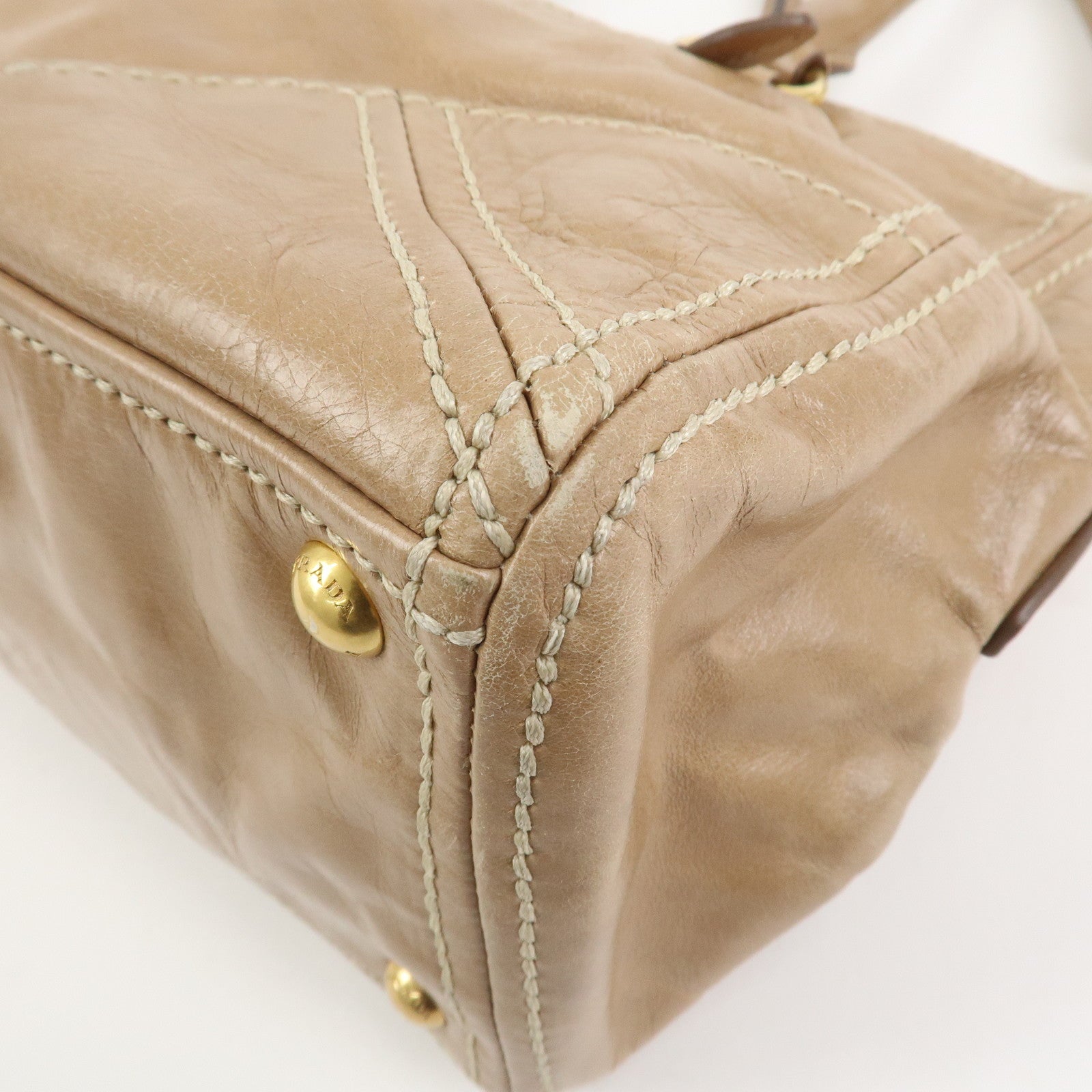 PRADA Leather 2Way Bag Hand Bag Shoulder Bag Light Brown BL0727