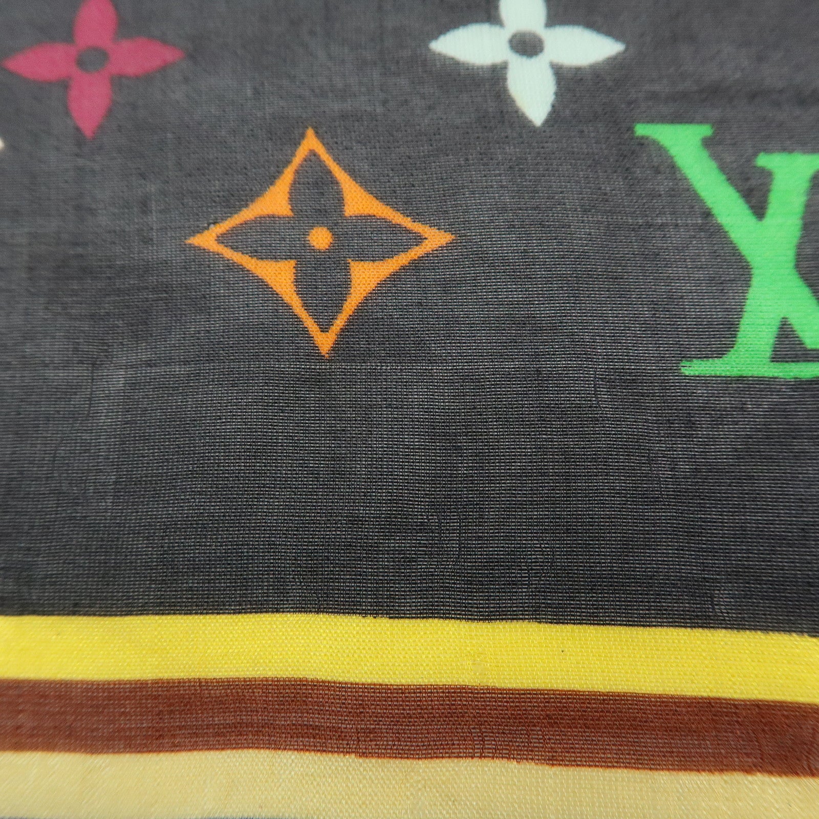 Louis Vuitton Monogram Silk 100% Scarf Multicolor Noir Black