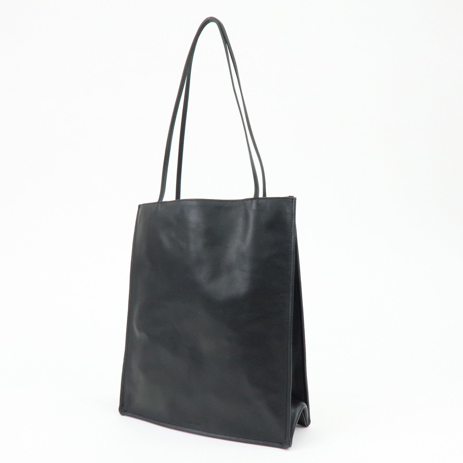 THE ROW To Go Tote Large Lamb Skin Leather Tote Shoulder Bag Black