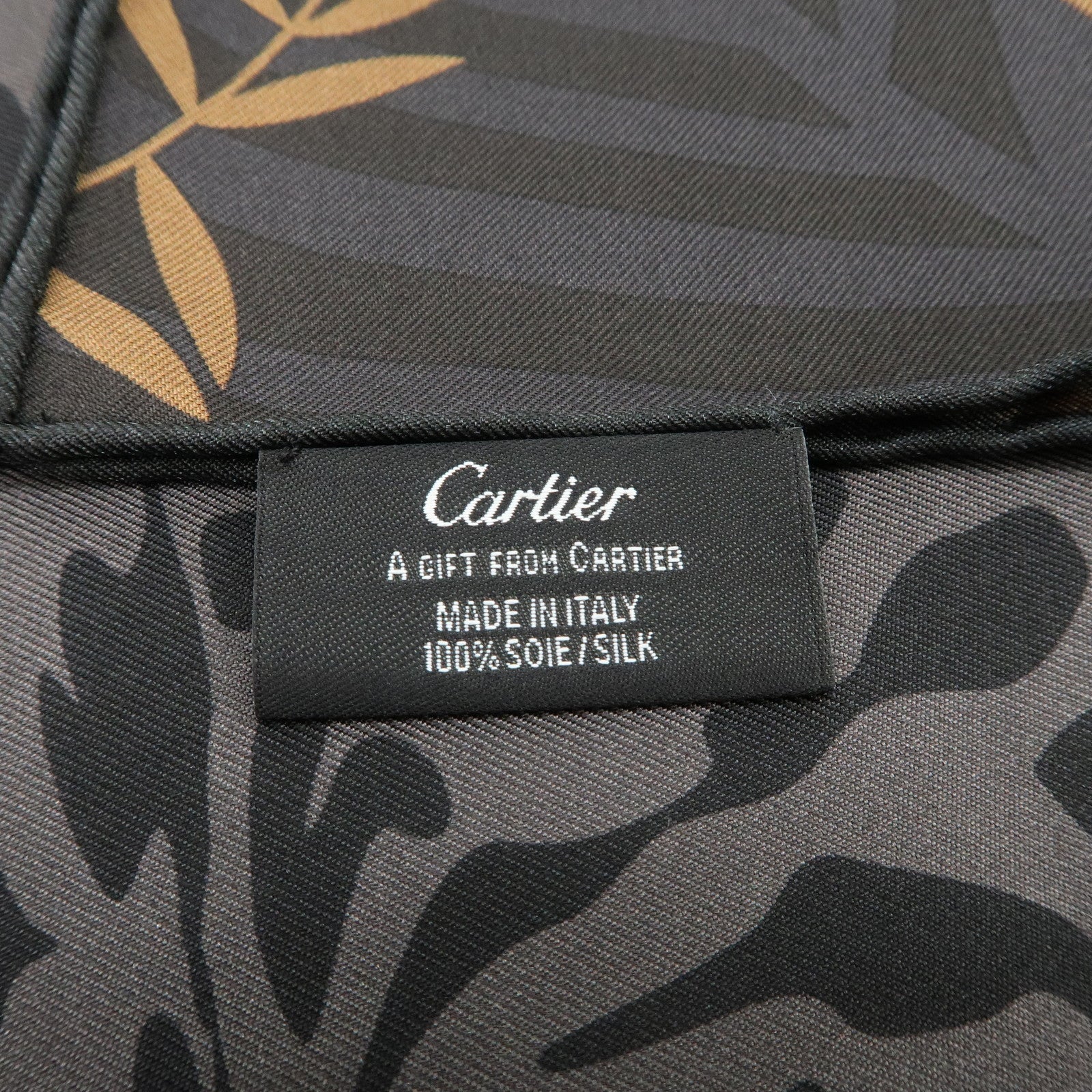 Cartier Silk 100% 42×42 Scarf Leopard Safari Motif Black Brown