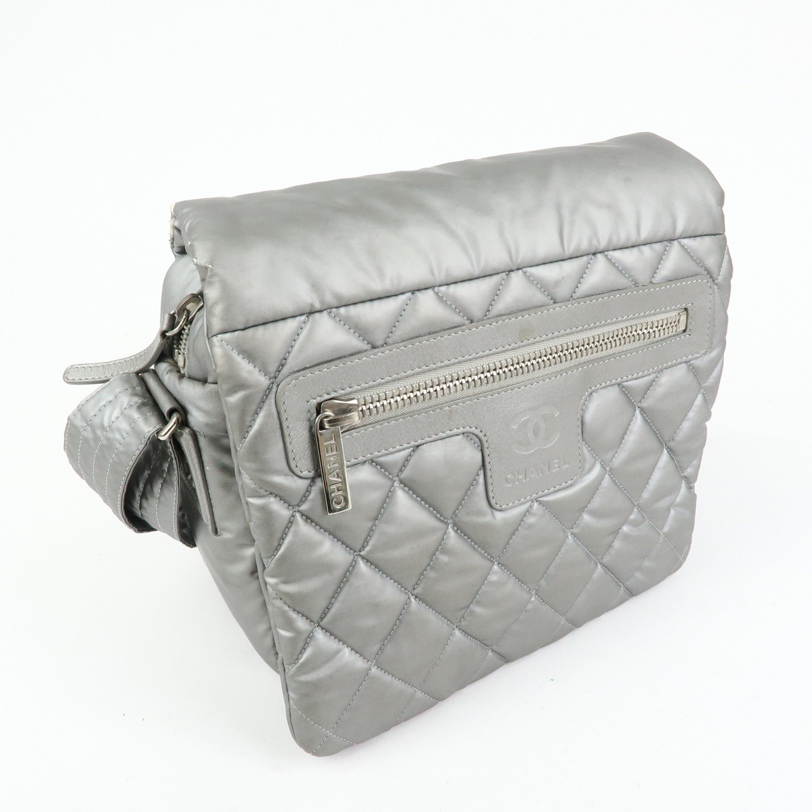 CHANEL Sports Matelasse PVC Coated Canvas Shoulder Bag Silver