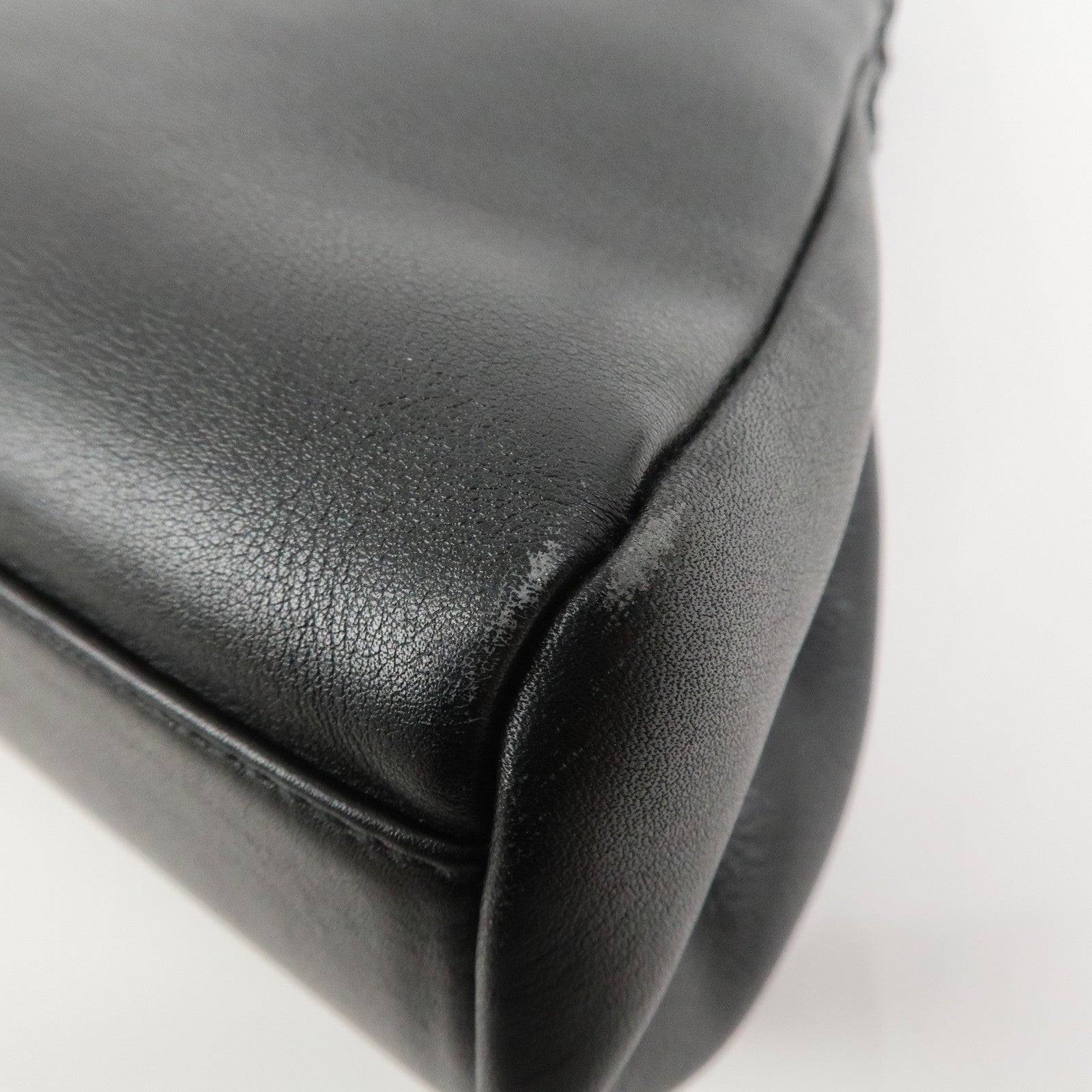 Ferragamo Gancini Leather Wood Shoulder Bag Hand Bag Black