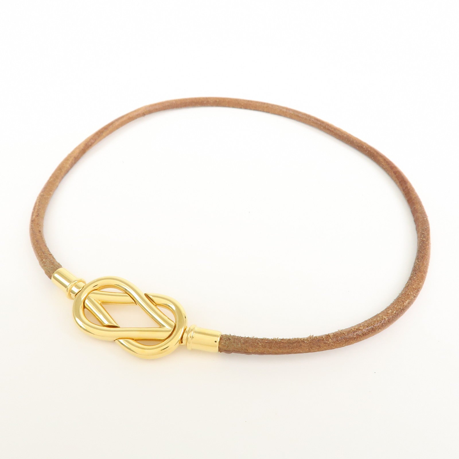 HERMES Leather Double Tour Jumbo Metal Bracelet Choker Brown