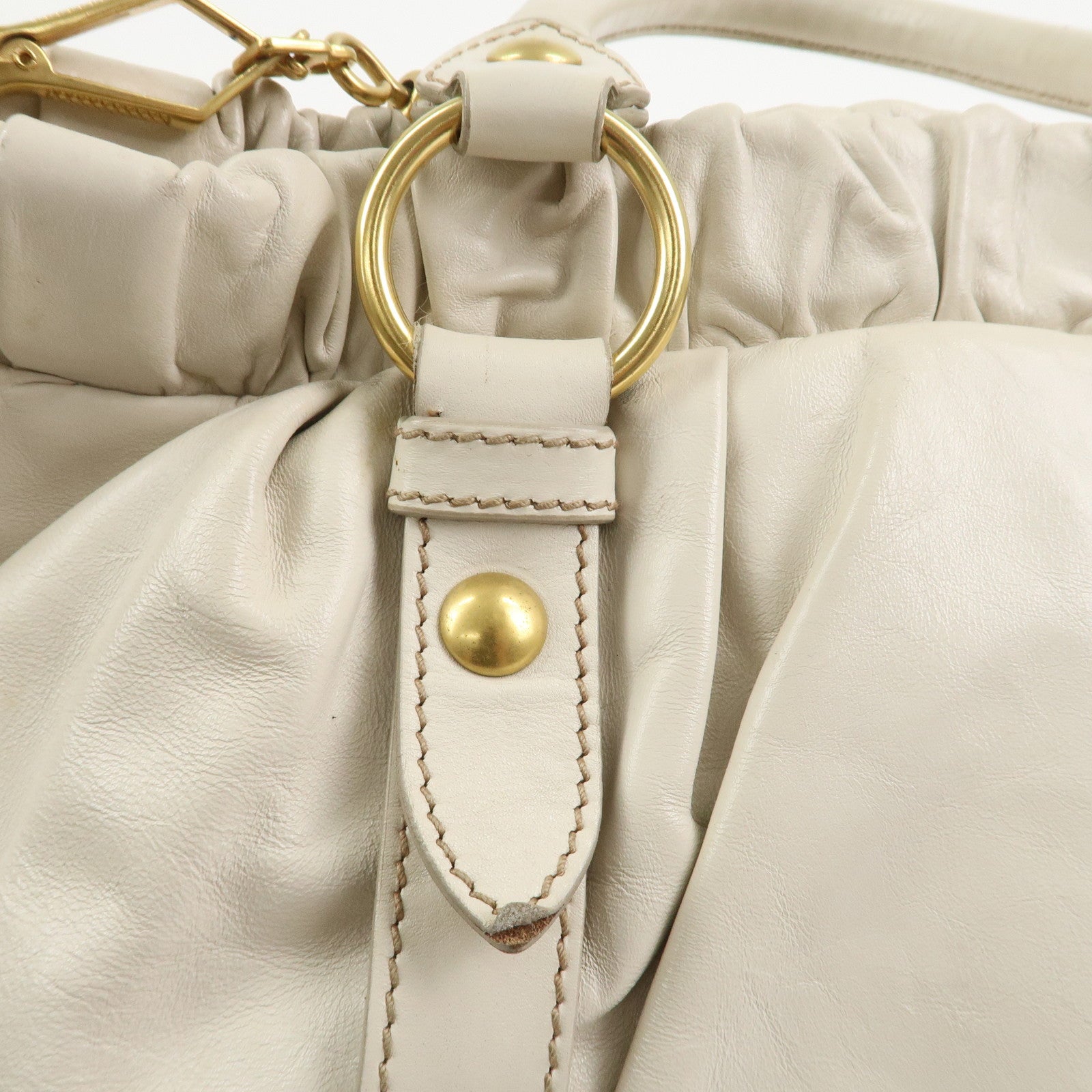MIU MIU Logo Leather 2Way Bag Shoulder Bag Hand Bag Ivory RT0383