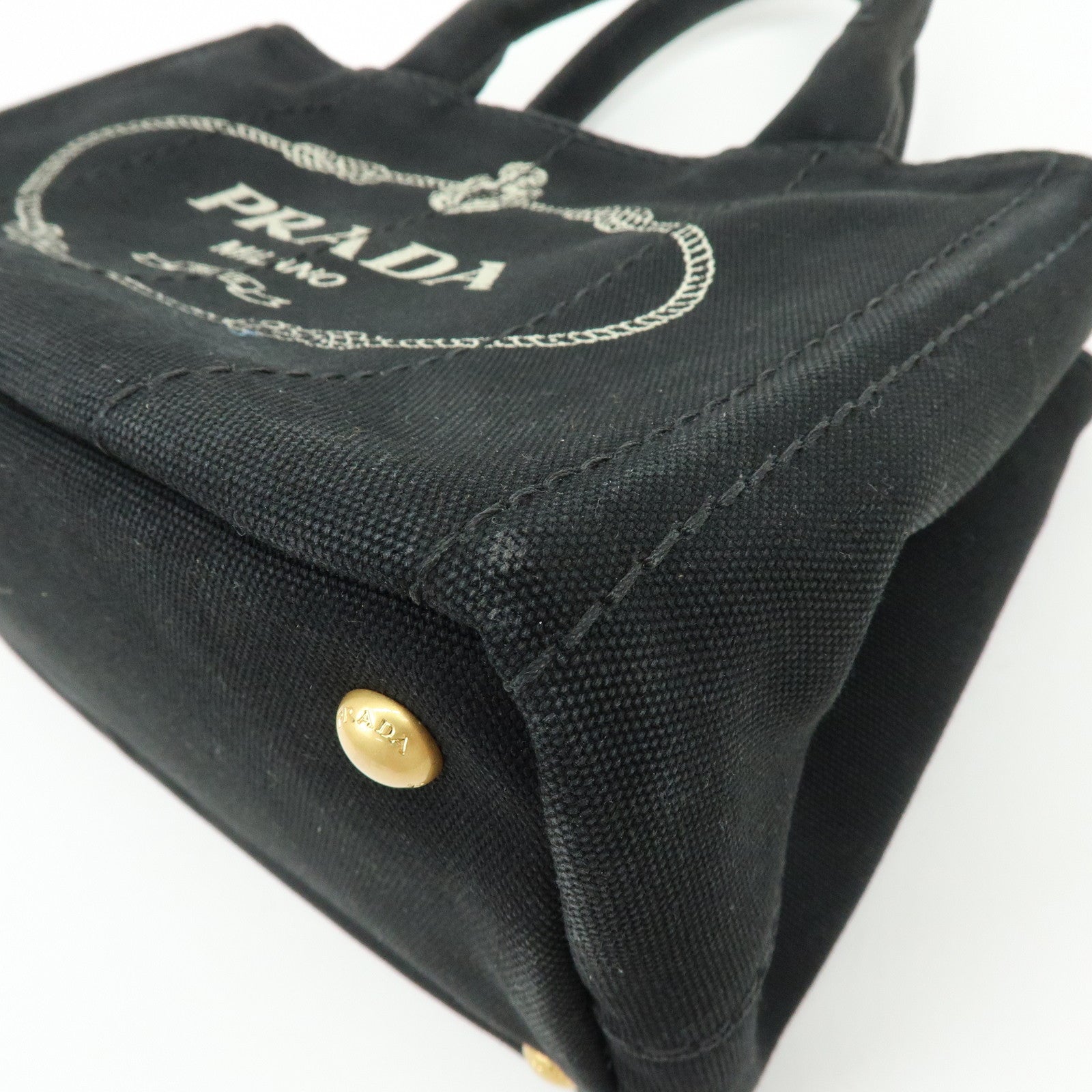 PRADA Triangle Logo Canapa Mini Canvas 2Way Hand Bag Black 1BG439