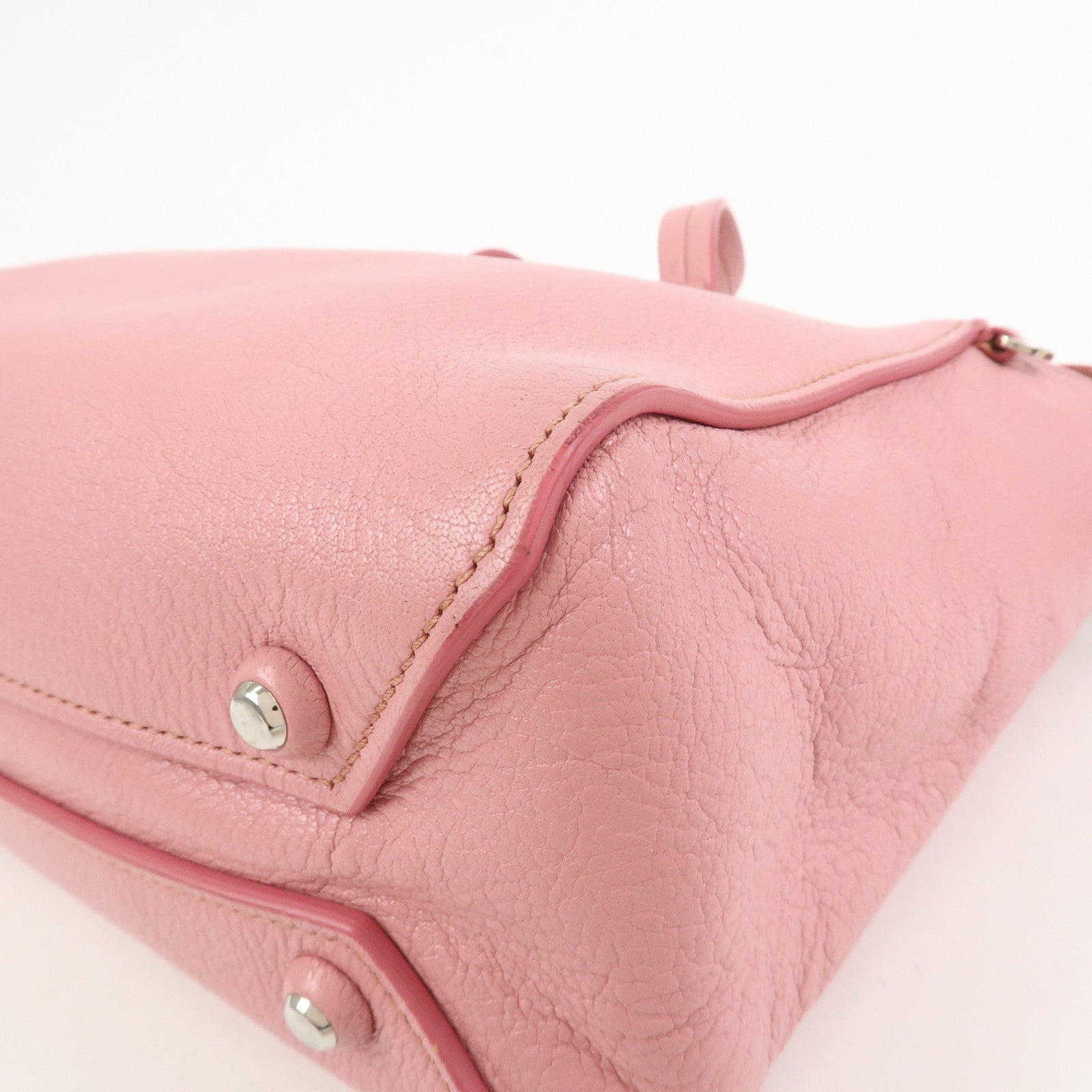MIU MIU Logo Madras Leather Hand Bag Tote Bag Pink