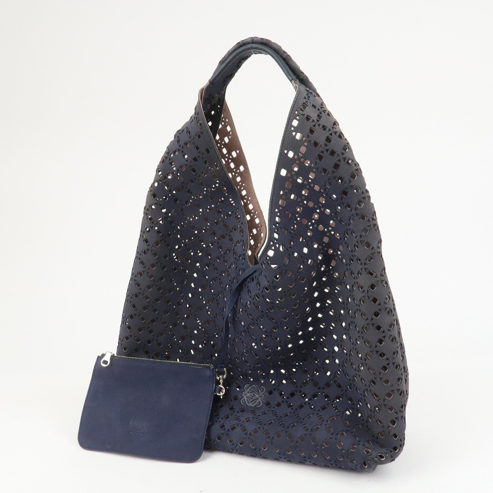 LOEWE Anagram Logo Leather Shoulder Bag Hand Bag Navy