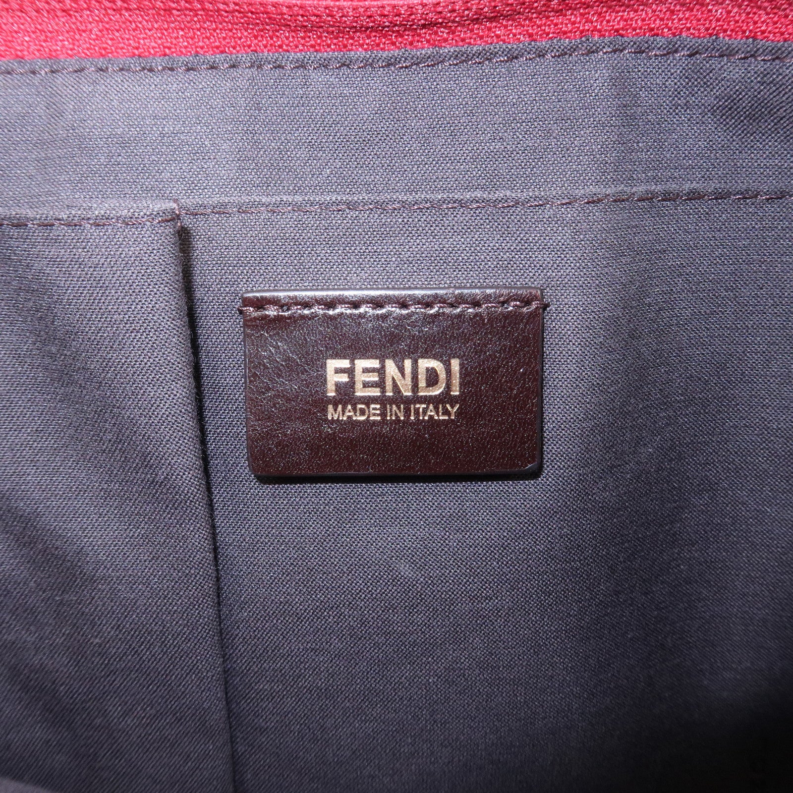 FENDI Zucchino PVC Leather Tote Bag Shoulder Bag Red Gold 8BH215