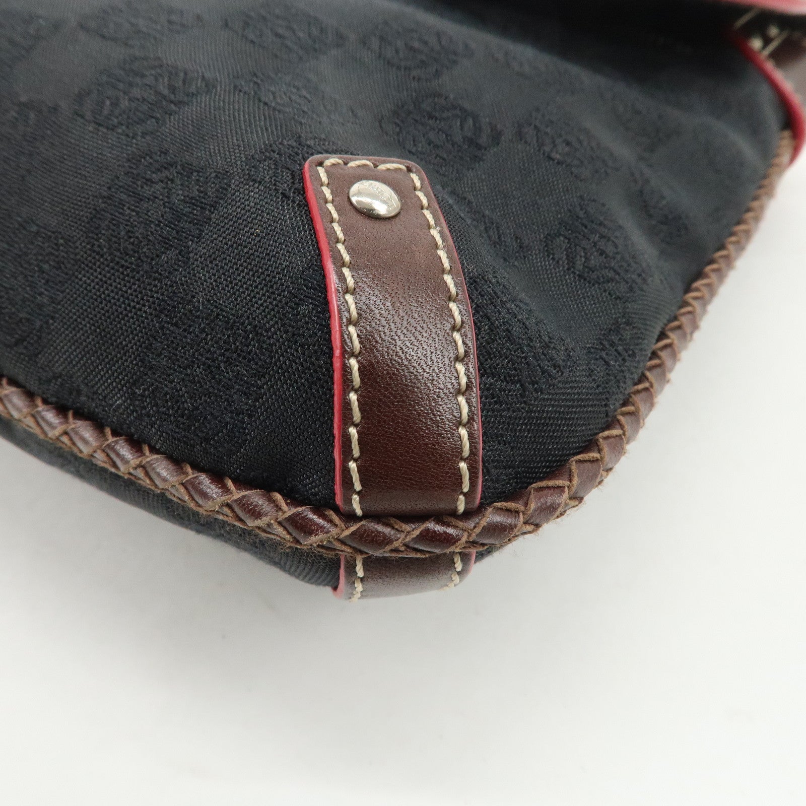 LOEWE Anagram Leather Canvas Chain Shoulder Bag Black Brown