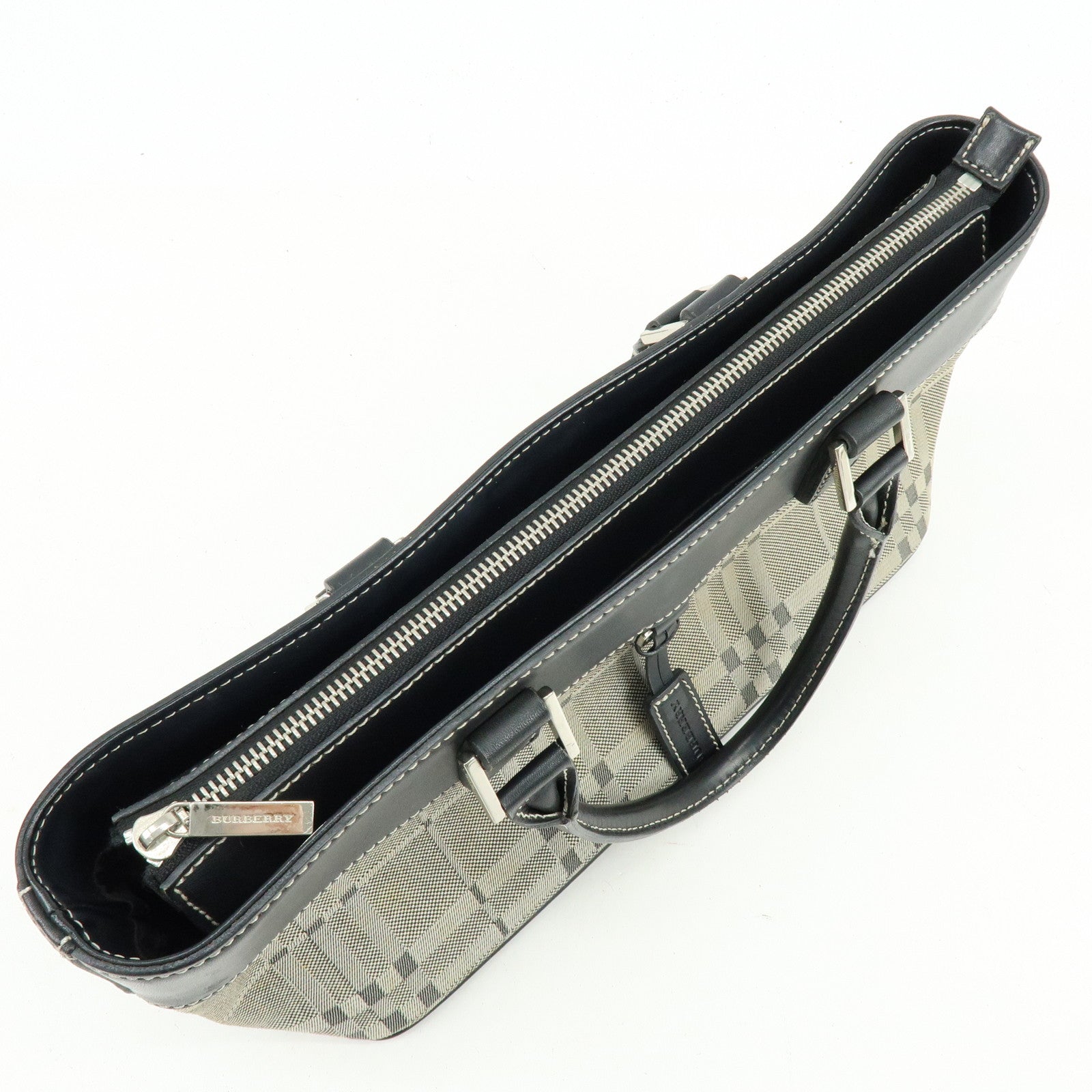 BURBERRY Canvas Leather Hand Bag Tote Bag Black