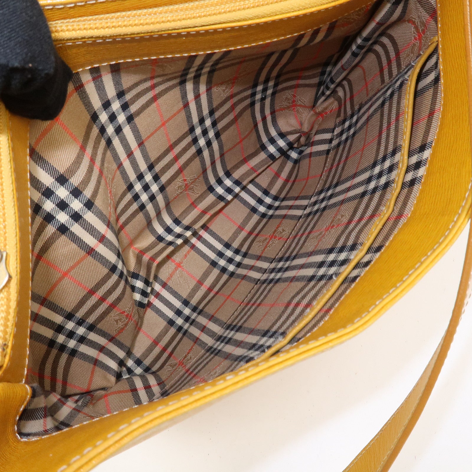 BURBERRY Logo Leather Shoulder Bag Hand Bag Yellow Beige