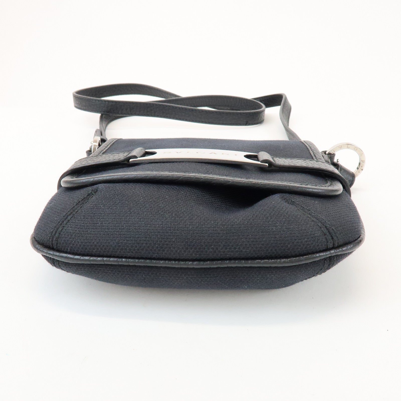 BVLGARI Canvas Leather Shoulder Bag Crossbody Bag Black