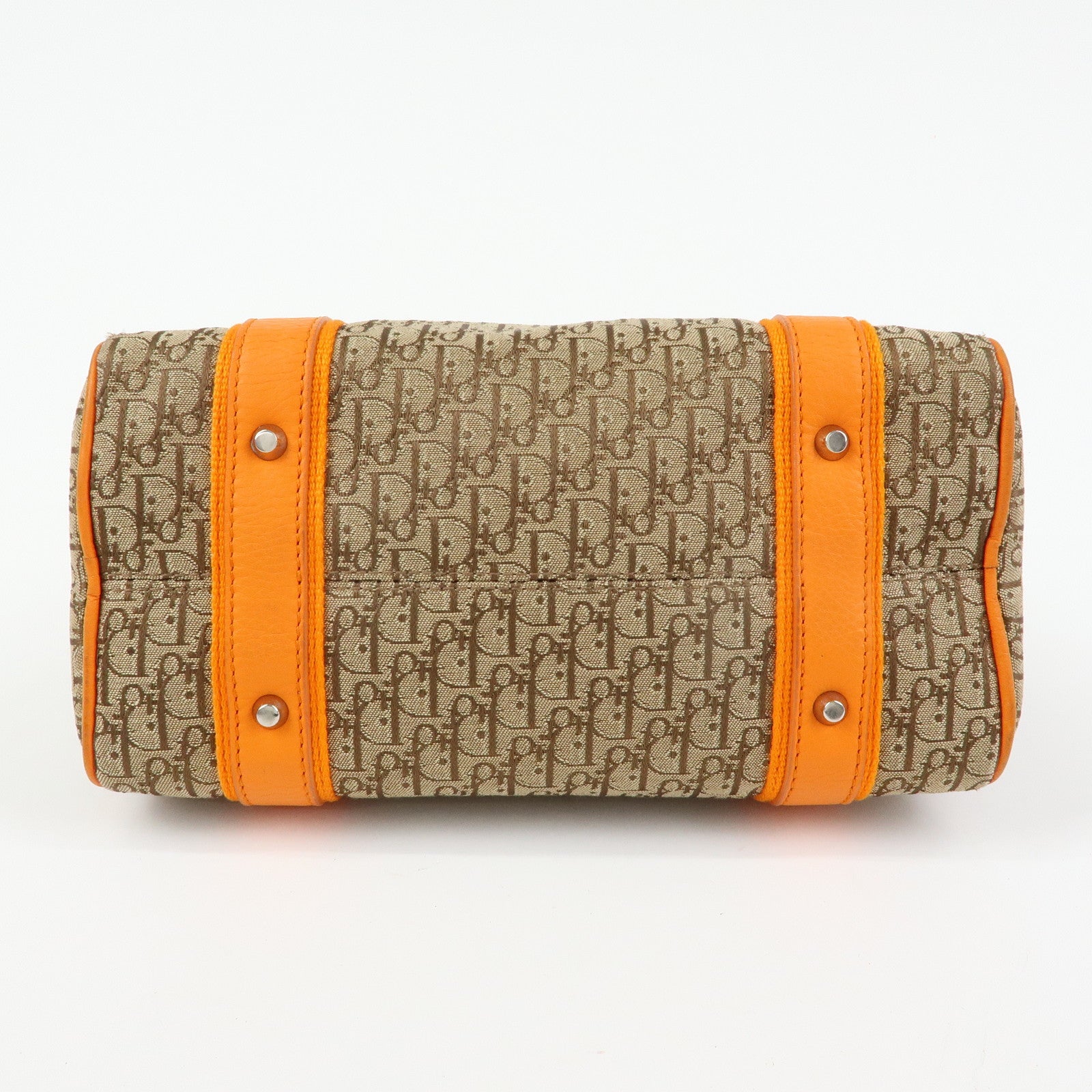 Christian Dior Trotter Canvas Leather Boston Hand Bag Beige Orange