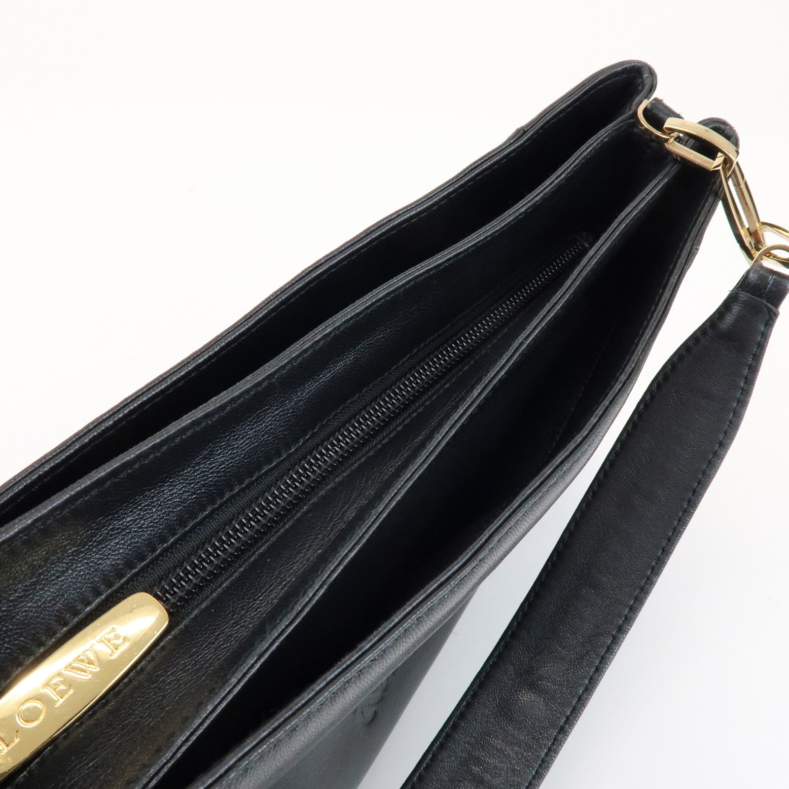 LOEWE Anagram Logo Nappa Leather Chain Shoulder Bag Hand Bag Black